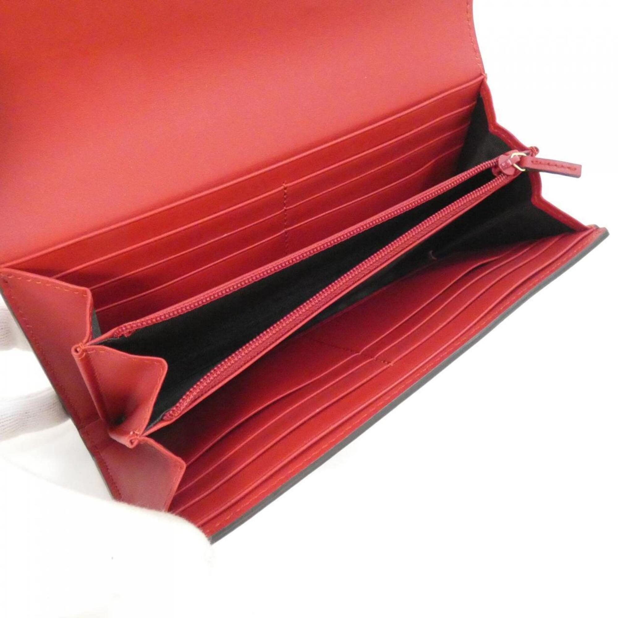 Gucci Pink Red Color Leather Long Wallet (Bi-Fold) (Pre-Owned)