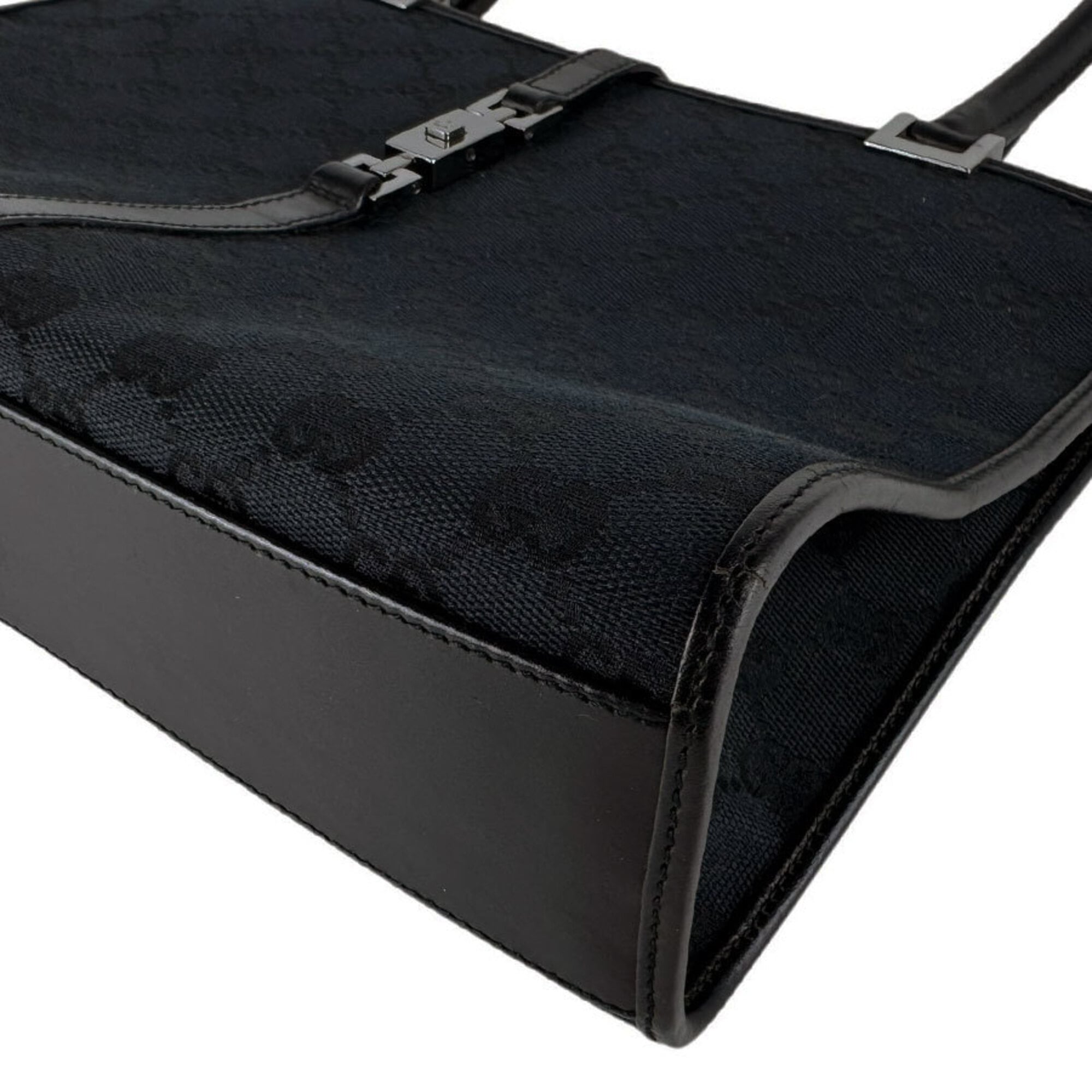 Gucci Black Gg Canvas Leather Handbag (Pre-Owned)