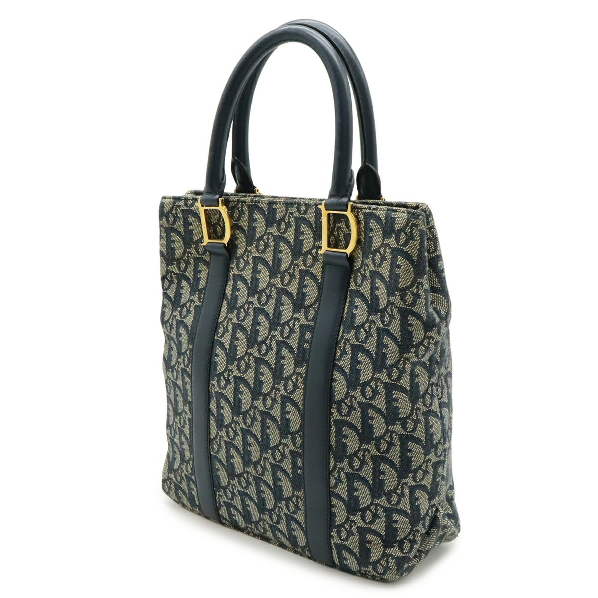 Christian Dior Navy Leather Handbag Tote Bag (Pre-Owned)