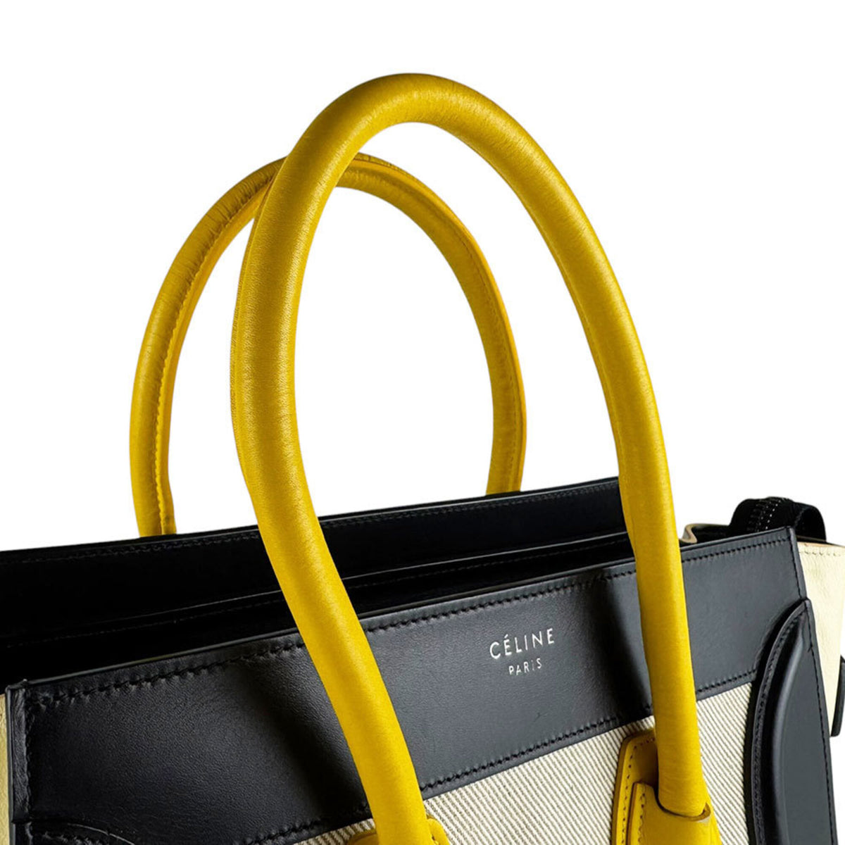 Celine Black Cream Yellow Leather Canvas Handbag (Pre-Owned)