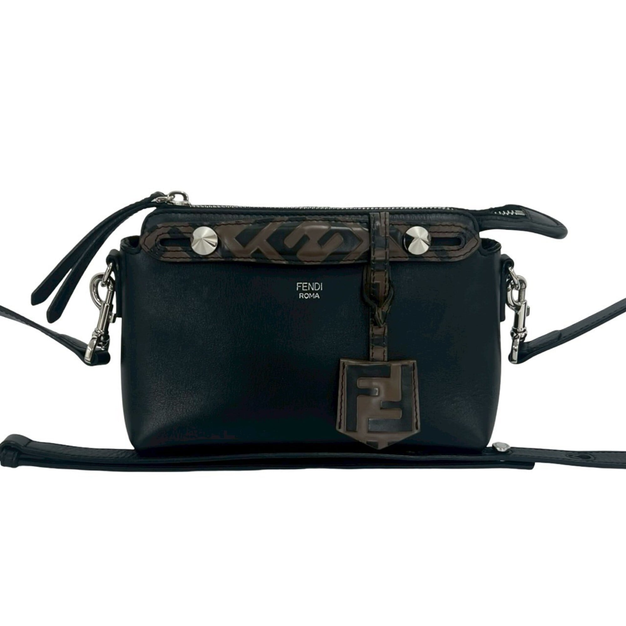 Fendi Black Brown Leather Handbag Shoulder Bag (Pre-Owned)