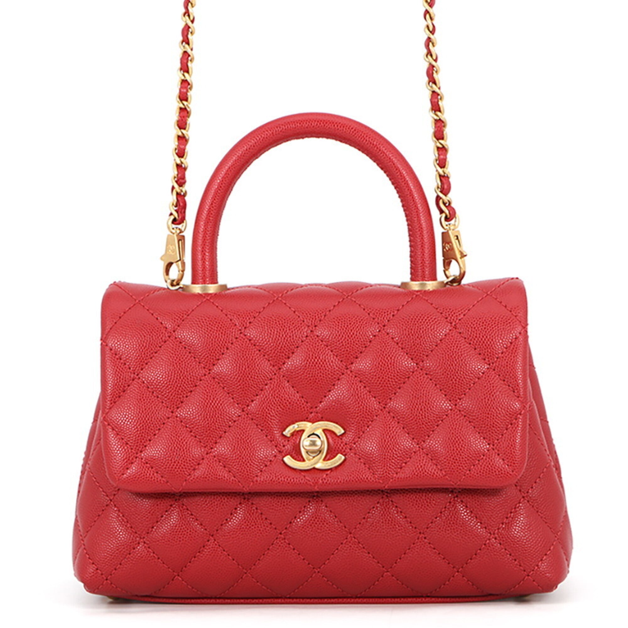 Chanel Red Color Grained Calfskin Handbag Shoulder Bag (Pre-Owned)