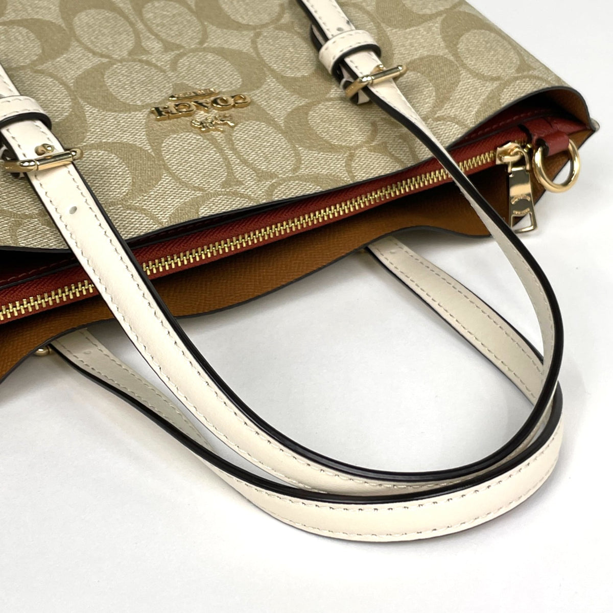 Coach Beige White Coated Canvas Leather Handbag (Pre-Owned)