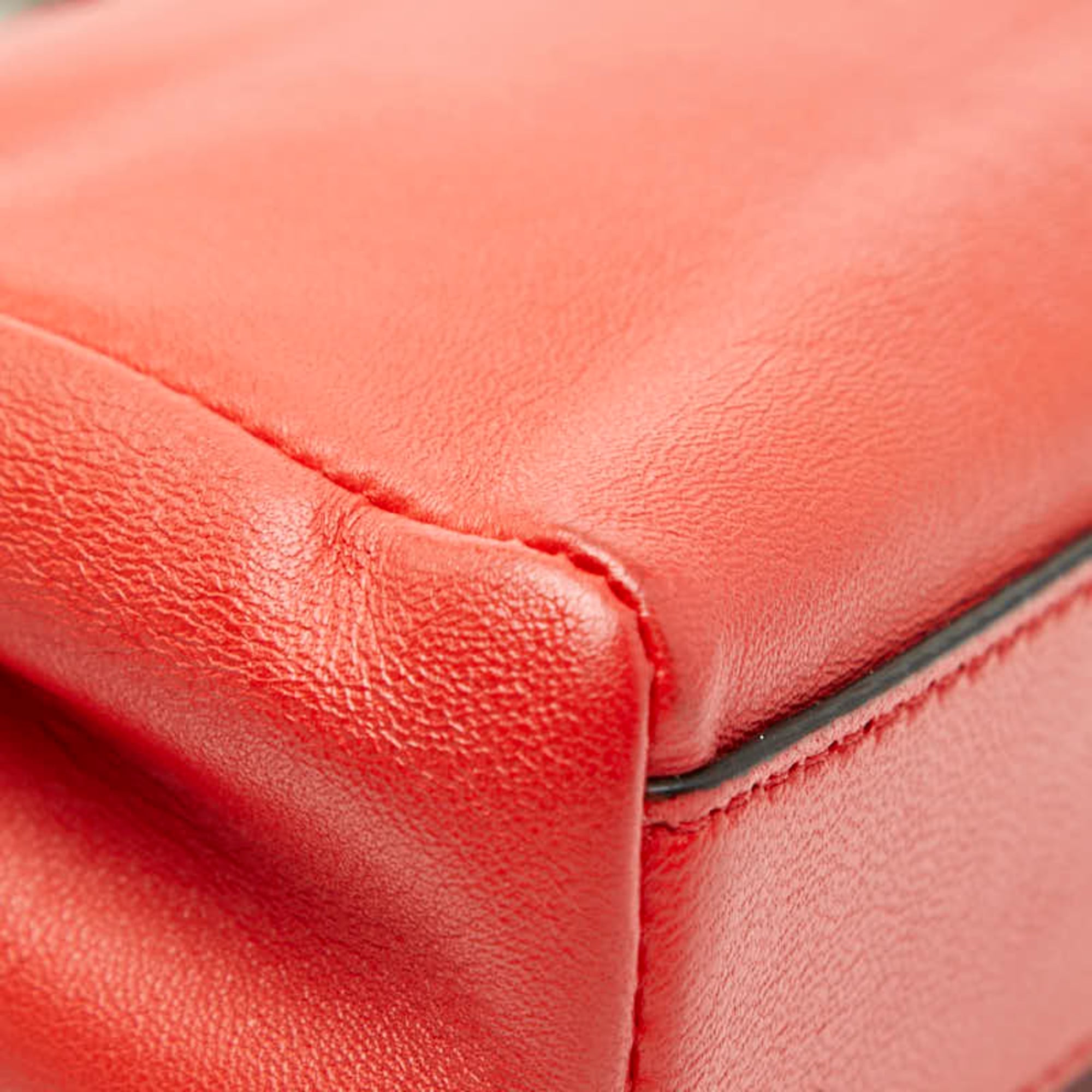 Fendi Red Color Leather Handbag Pochette Shoulder Bag (Pre-Owned)
