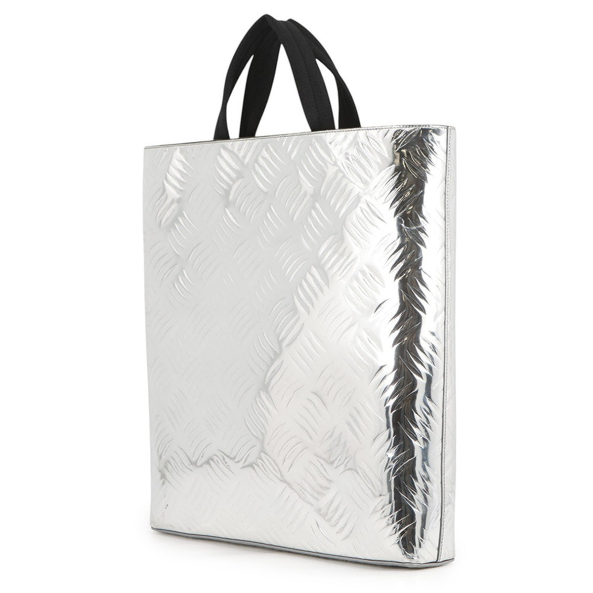 Prada Silver Canvas Leather Handbag Shopping Bag Tote Bag (Pre-Owned)
