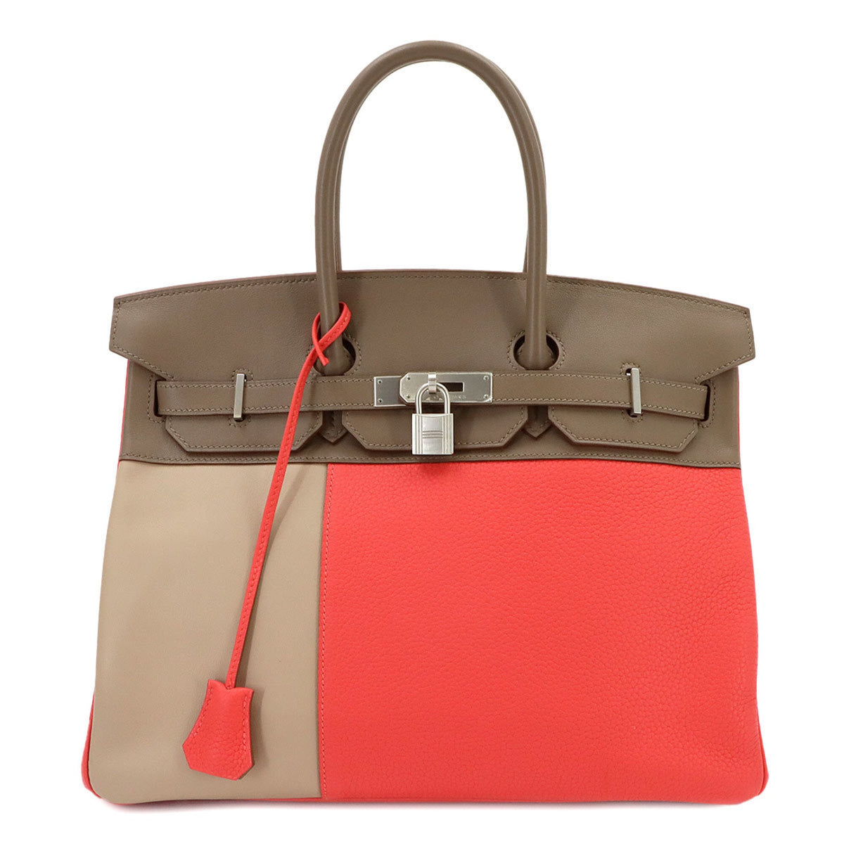 Hermes Argile Etoupe Gray Rose Jaipur Taurillon Clemence Leather Swift Leather Handbag (Pre-Owned)