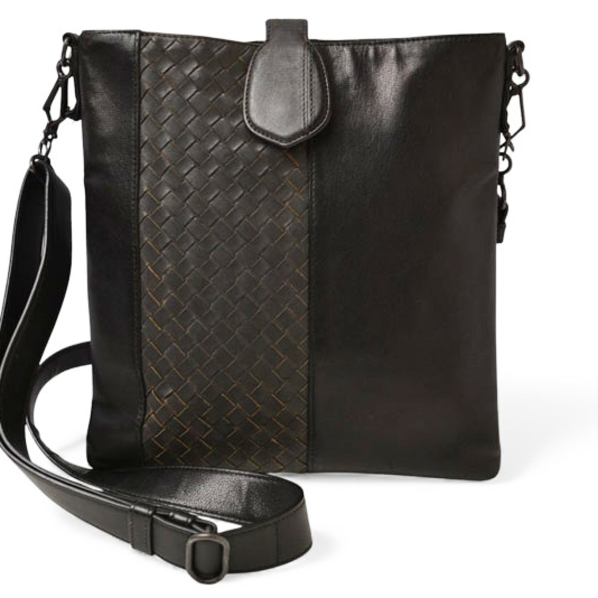 Bottega Veneta Black Gray Leather Messenger Bag Shoulder Bag (Pre-Owned)