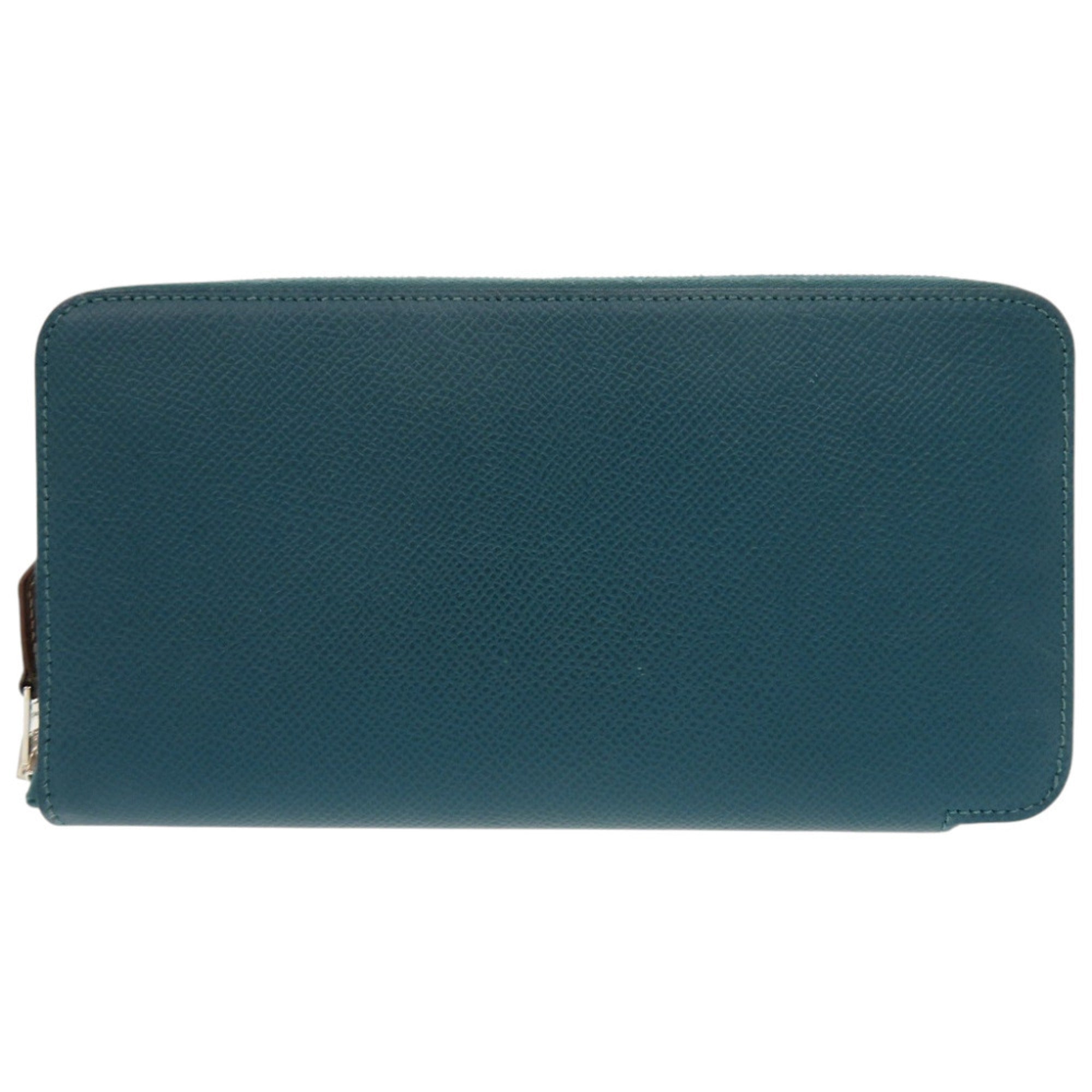 Hermes Green Epsom Leather Silk Long Wallet (Bi-Fold) (Pre-Owned)
