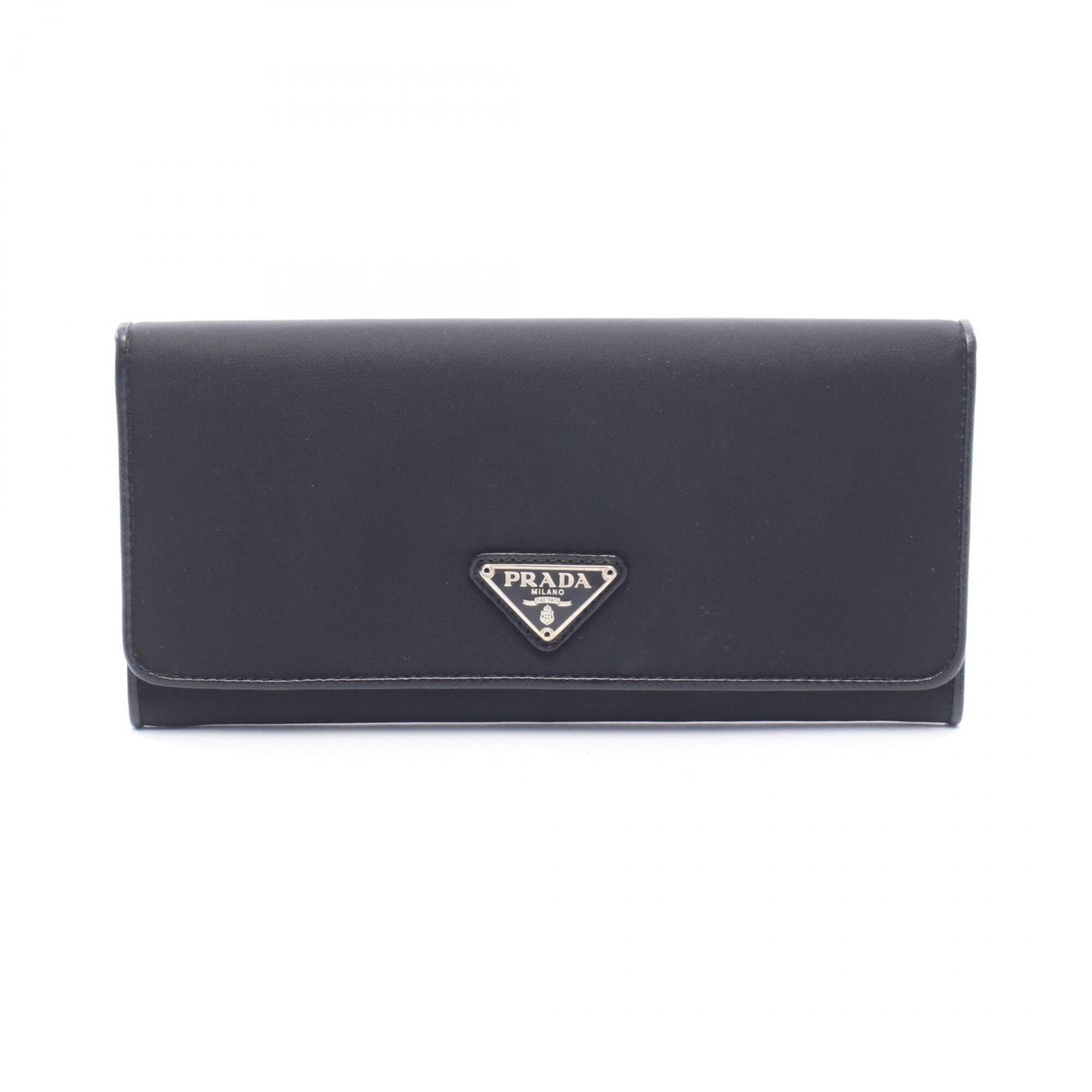 Prada Black Nylon Leather Long Wallet (Bi-Fold) (Pre-Owned)