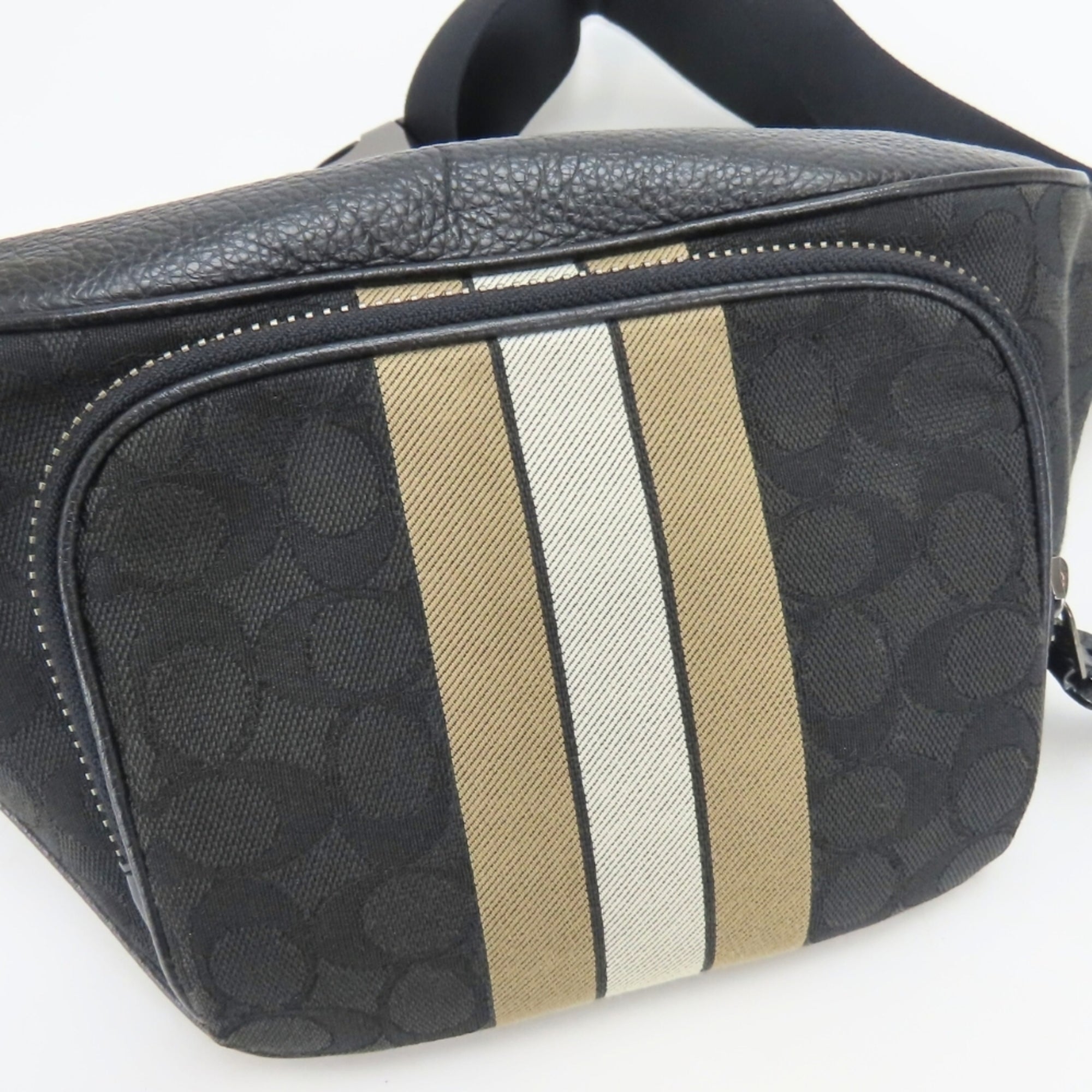 Coach Beige Black Signature Line Canvas Leather Sling Bag (Pre-Owned)