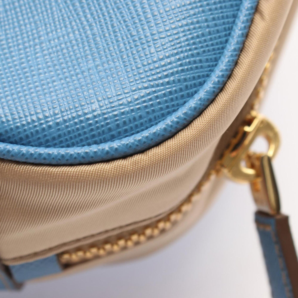 Prada Beige Blue Nylon Saffiano Triangle Handbag (Pre-Owned)