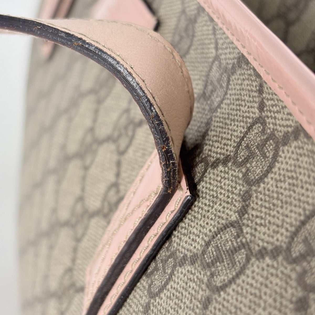 Gucci Beige Pink Coated Canvas Leather Tote Bag (Pre-Owned)