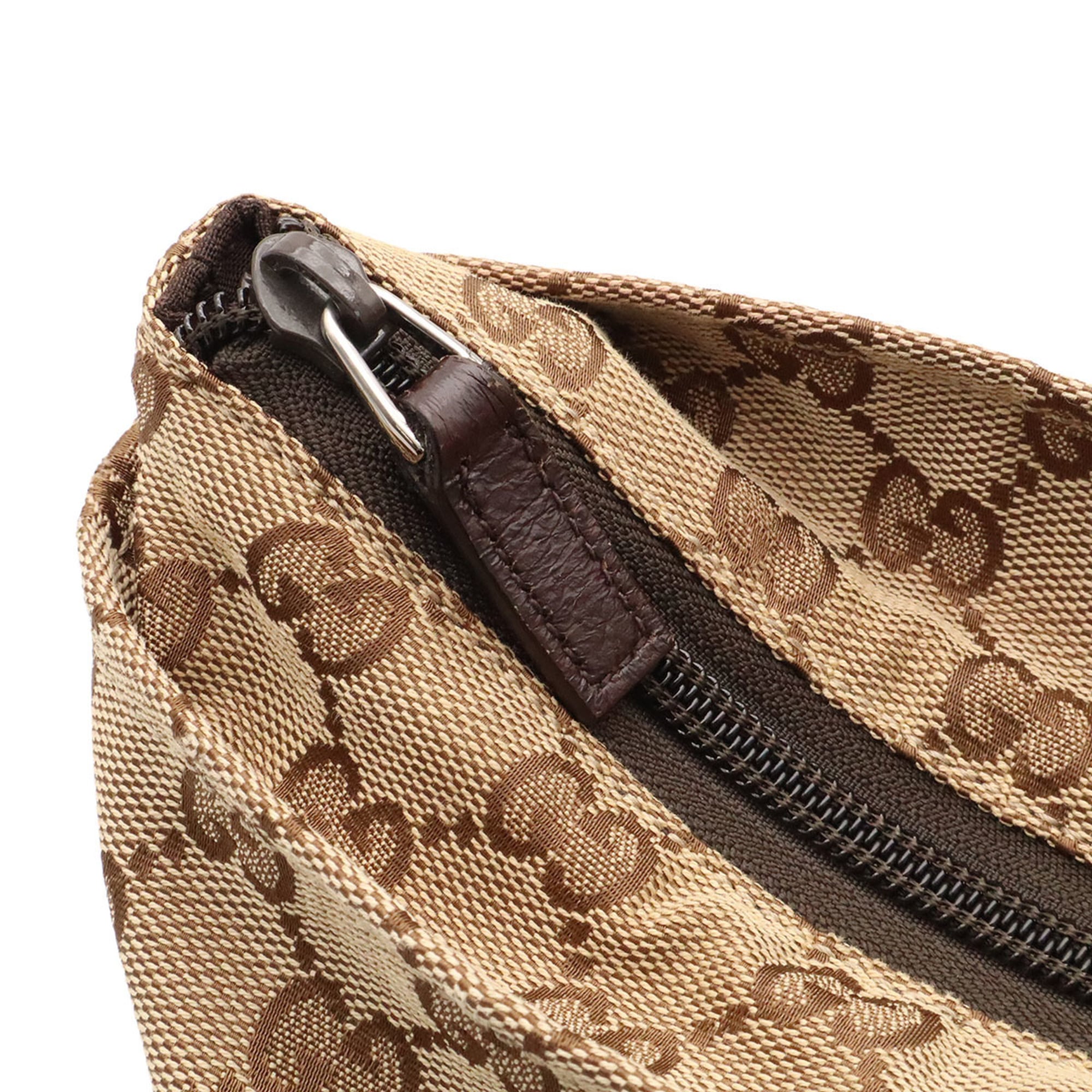 Gucci Beige Dark Brown Green Red Color Nylon Canvas Leather Shoulder Bag Tote Bag (Pre-Owned)