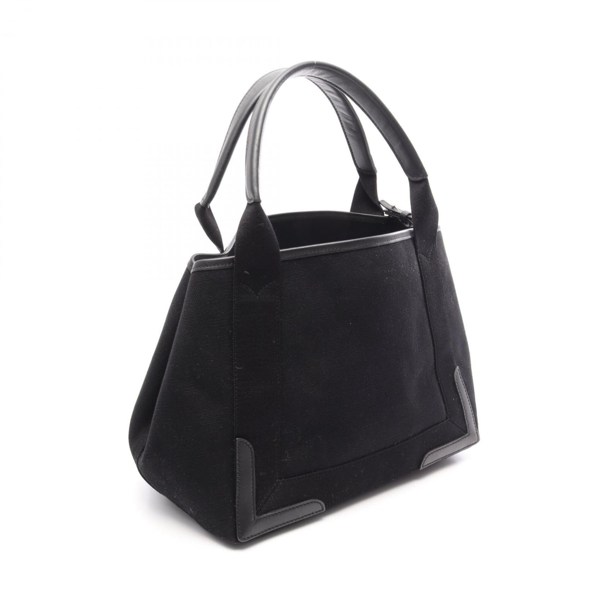 Balenciaga Black Navy Leather Canvas Handbag Tote Bag (Pre-Owned)