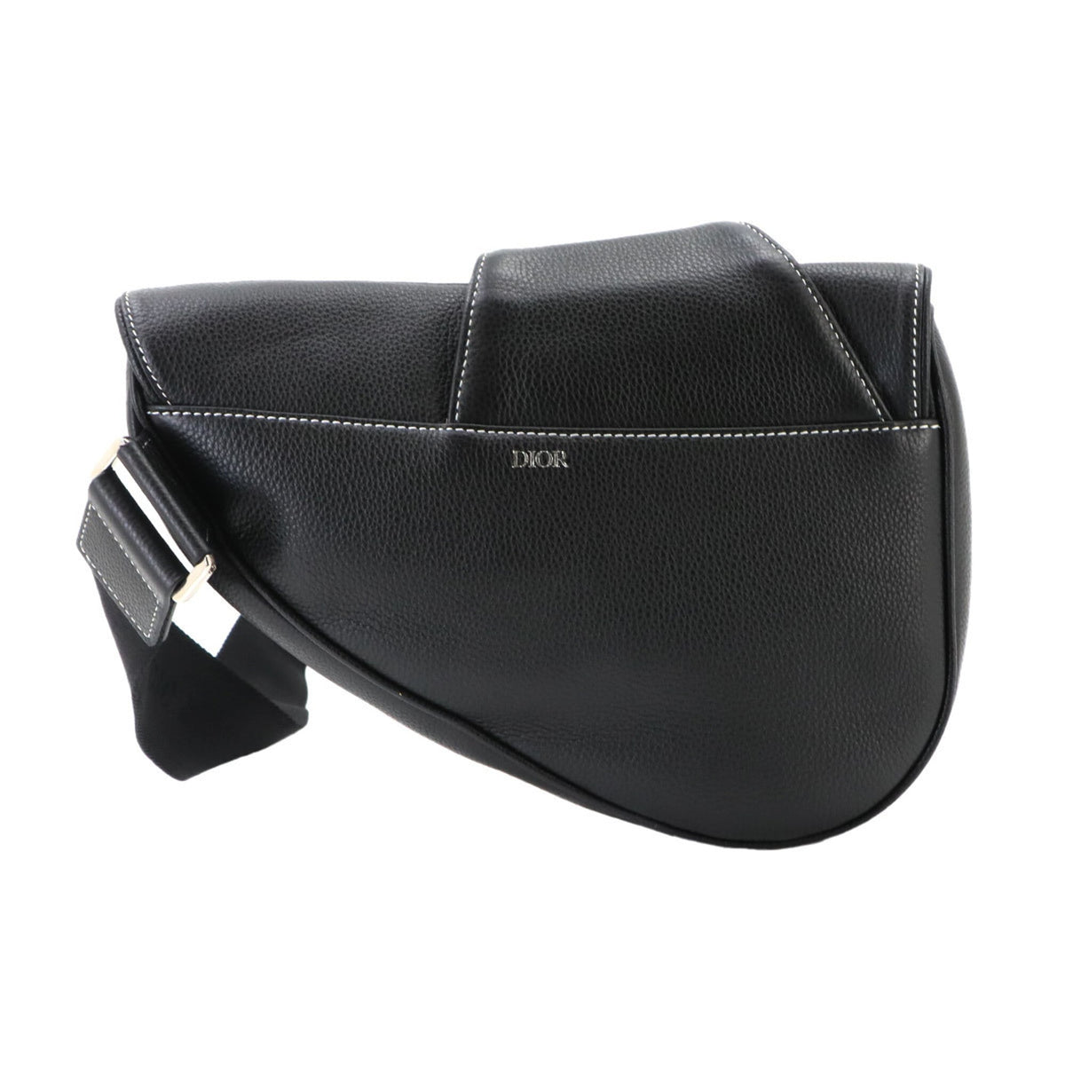 Christian Dior Black Leather Handbag Saddle Bag Shoulder Bag (Pre-Owned)