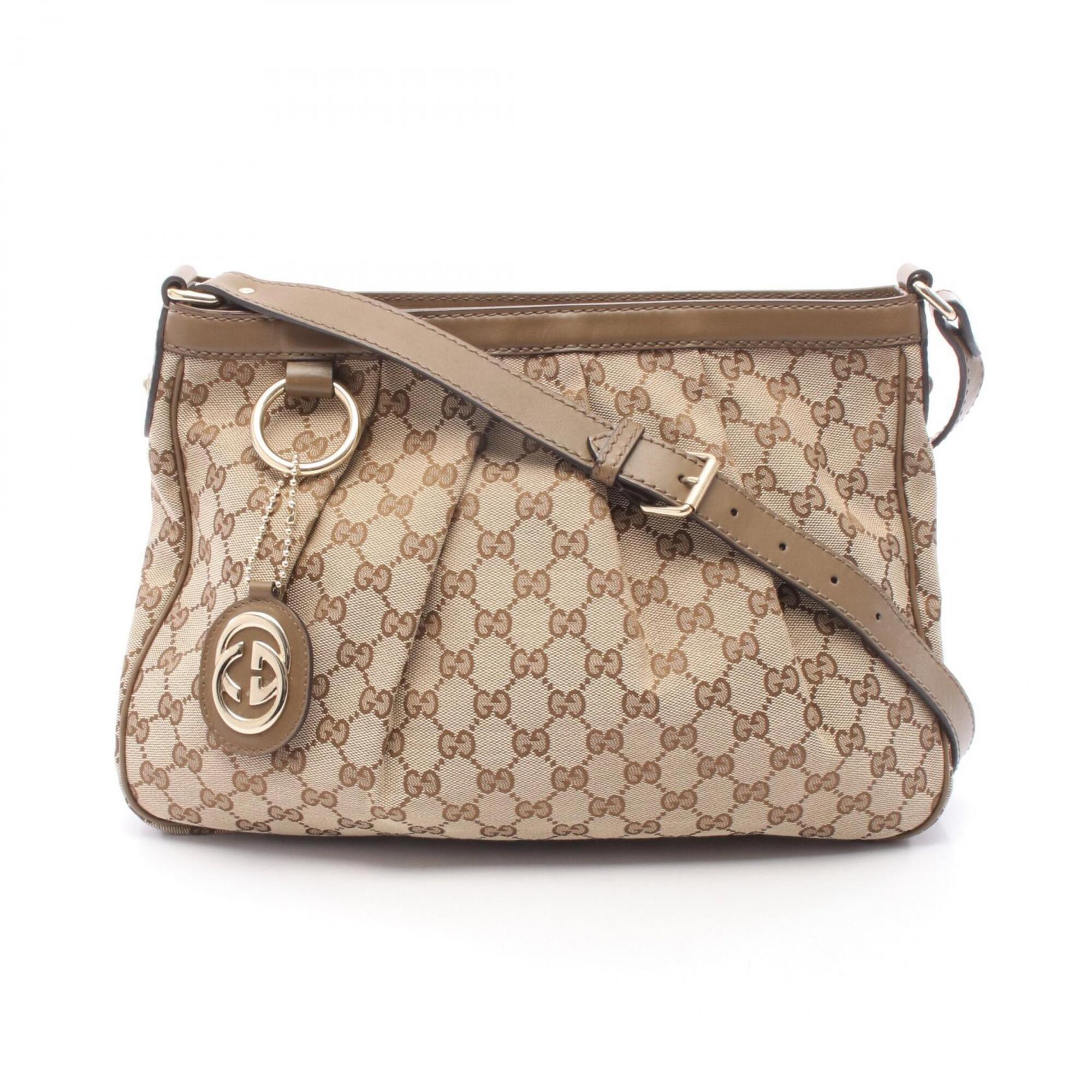 Gucci Beige Brown Canvas Leather Handbag Shoulder Bag (Pre-Owned)