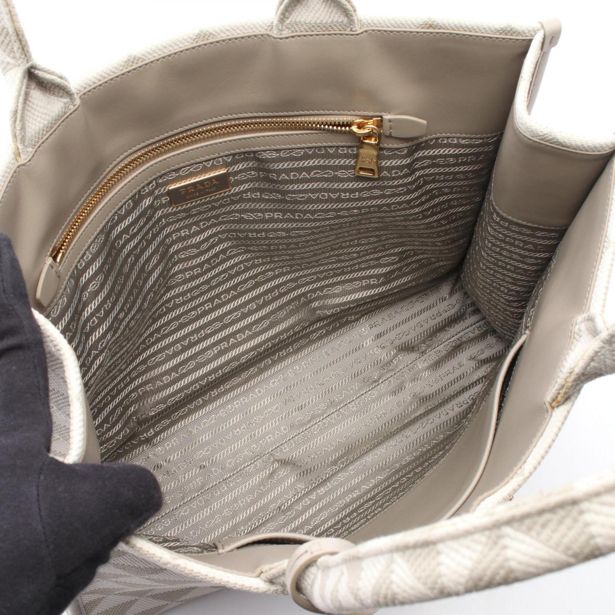 Prada Gray White Canvas Handbag Tote Bag (Pre-Owned)