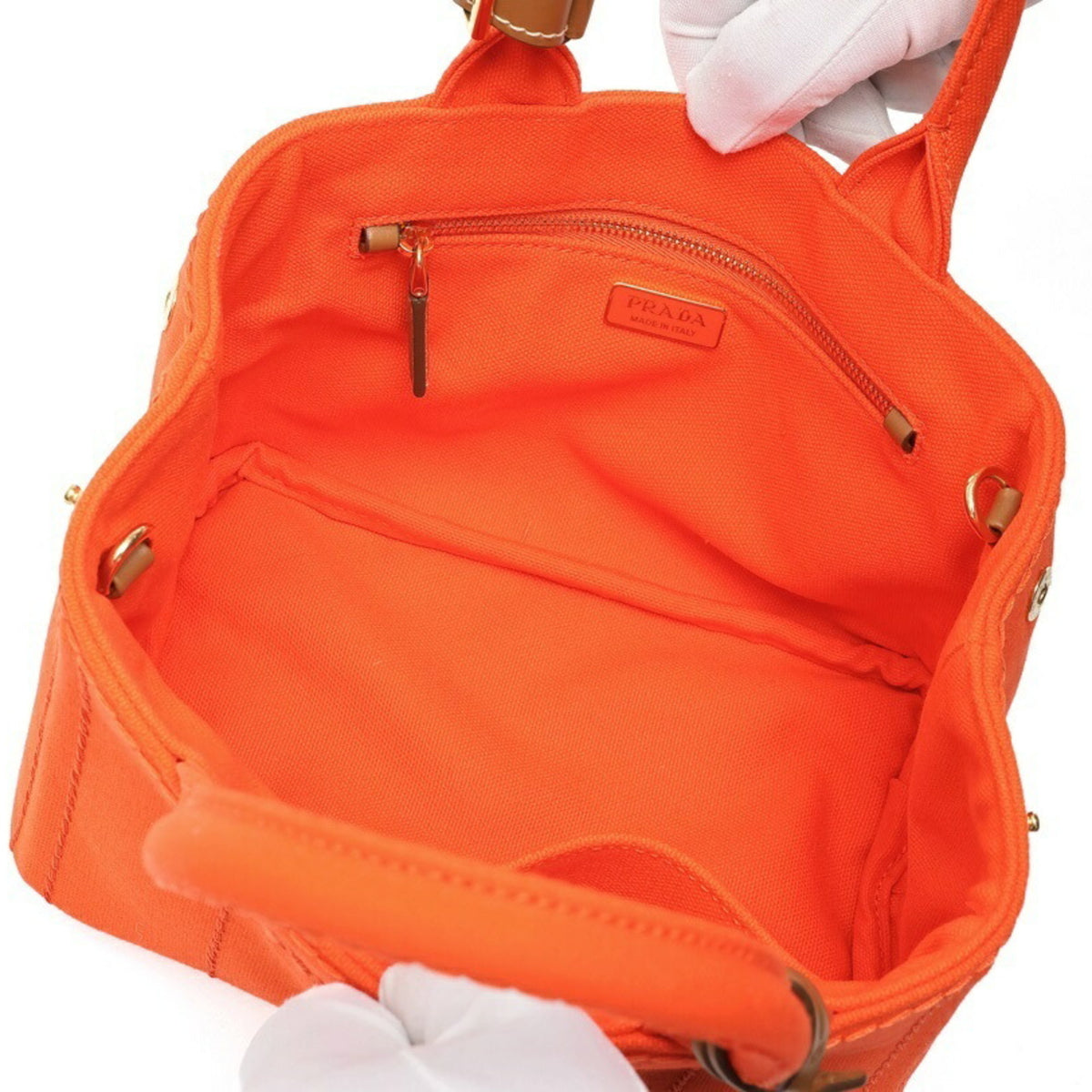 Prada Orange Cotton Canvas Handbag Tote Bag (Pre-Owned)