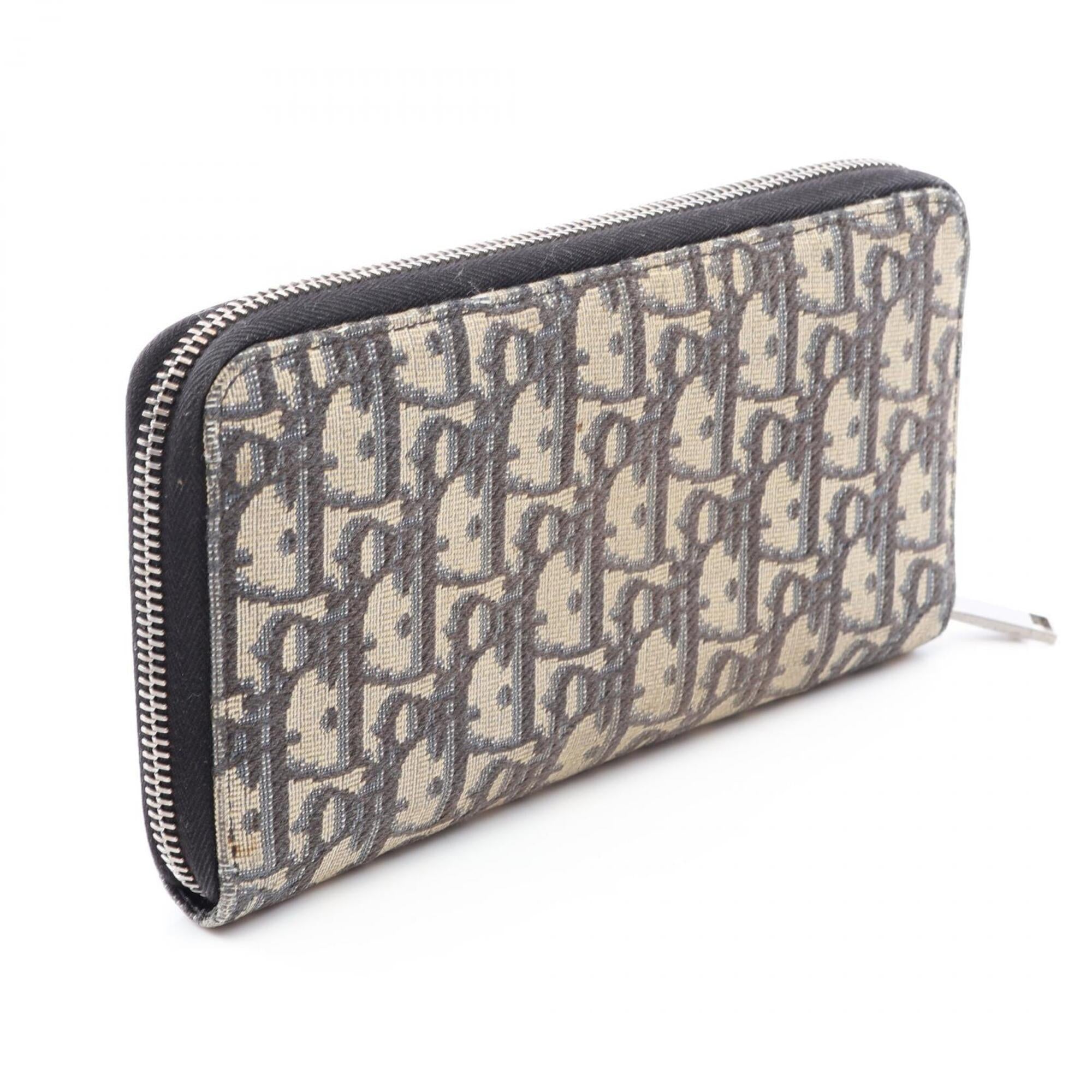 Christian Dior Beige Navy Canvas Long Wallet (Bi-Fold) (Pre-Owned)