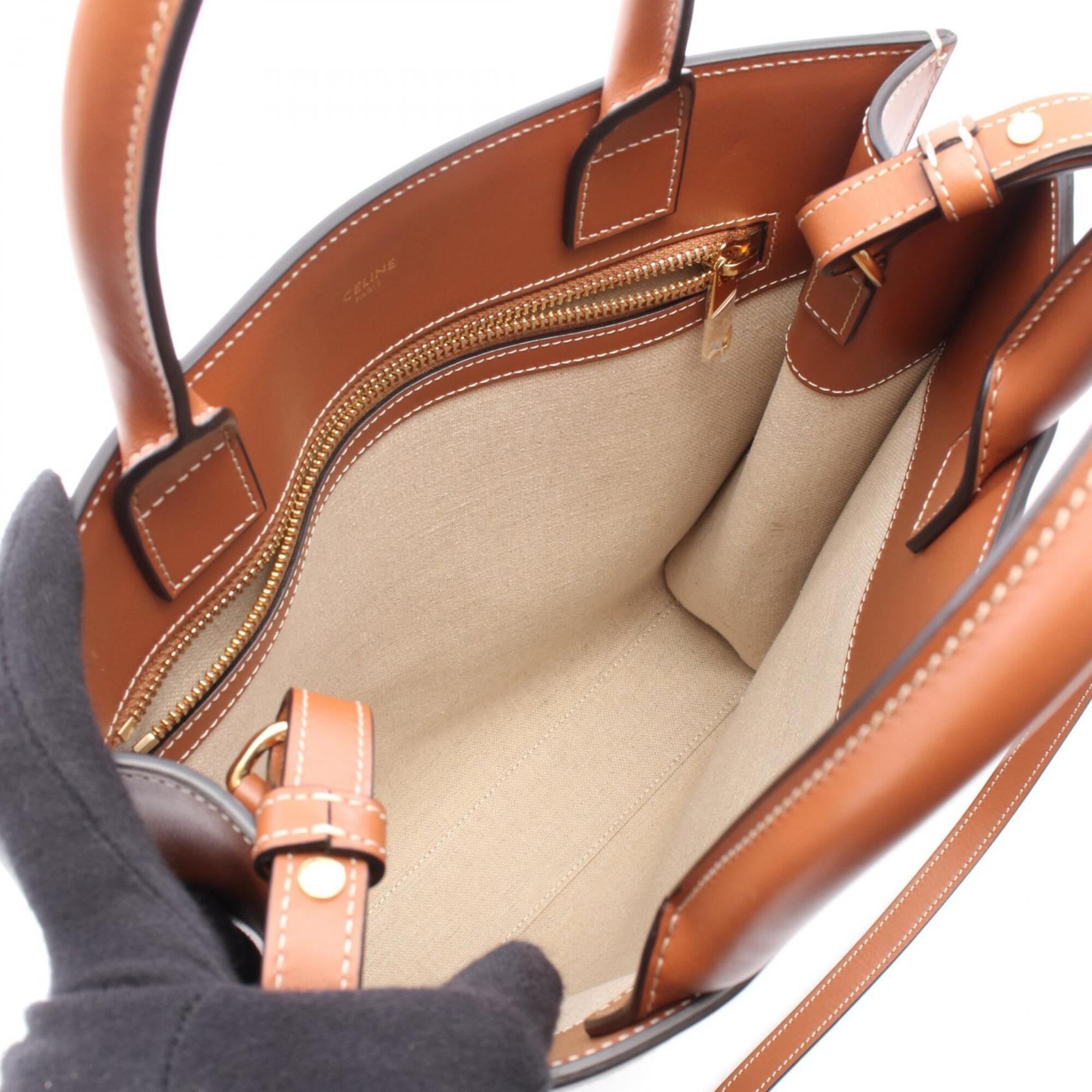 Celine Beige Brown Canvas Leather Handbag Tote Bag (Pre-Owned)