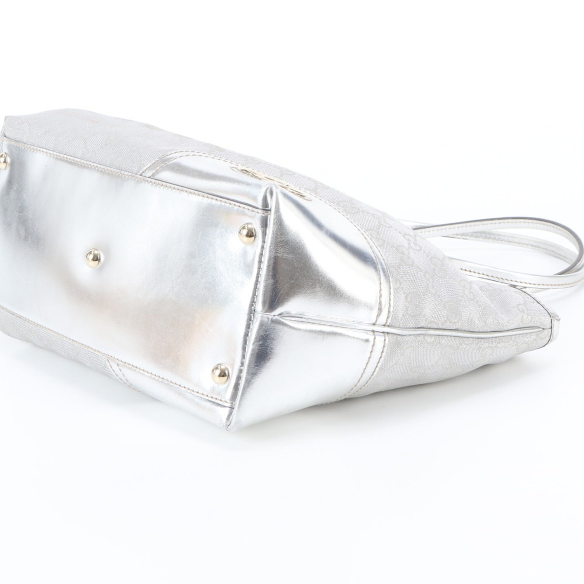 Gucci Silver Leather Canvas Handbag Shoulder Bag Tote Bag (Pre-Owned)