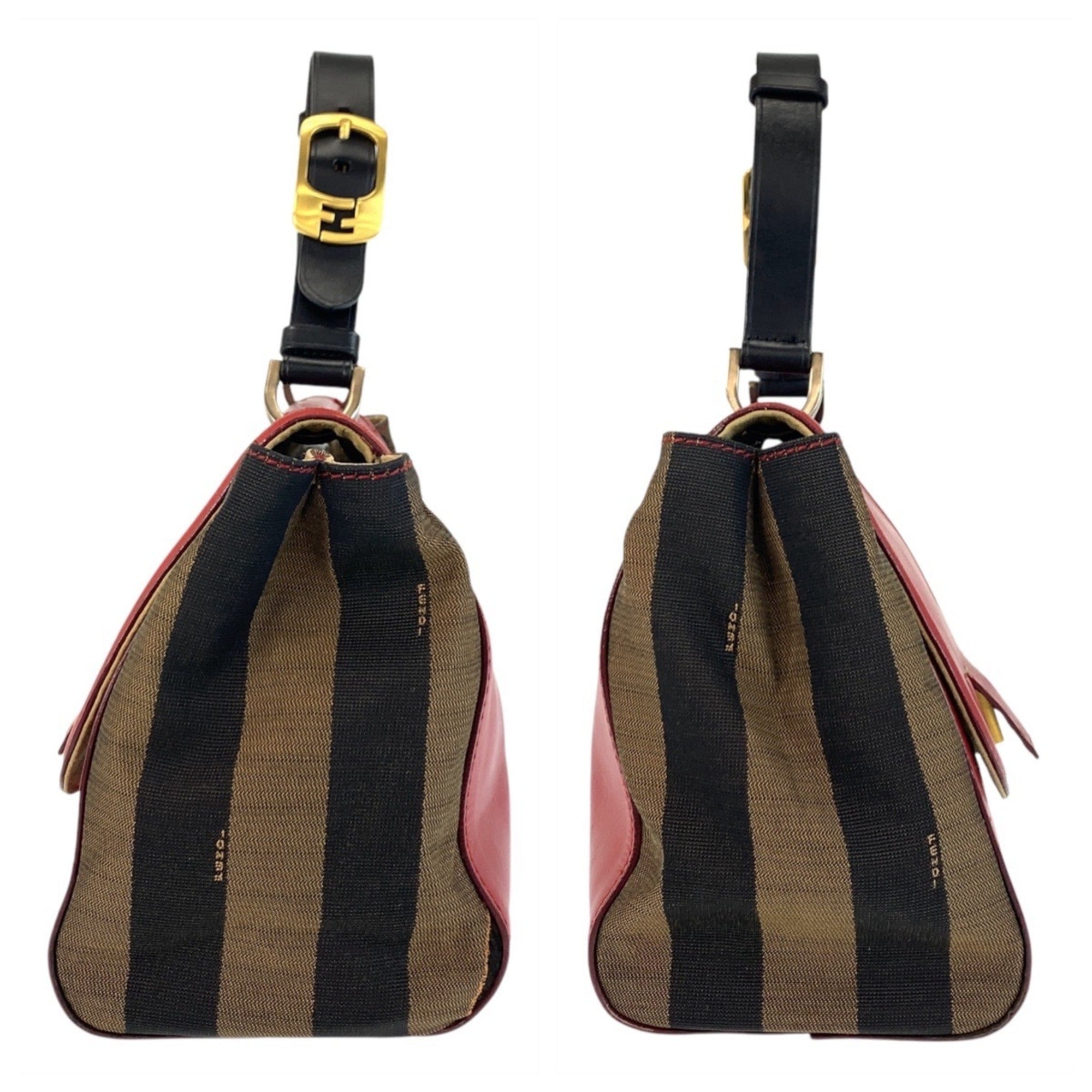 Fendi Brown Red Color Leather Canvas Handbag Shoulder Bag (Pre-Owned)