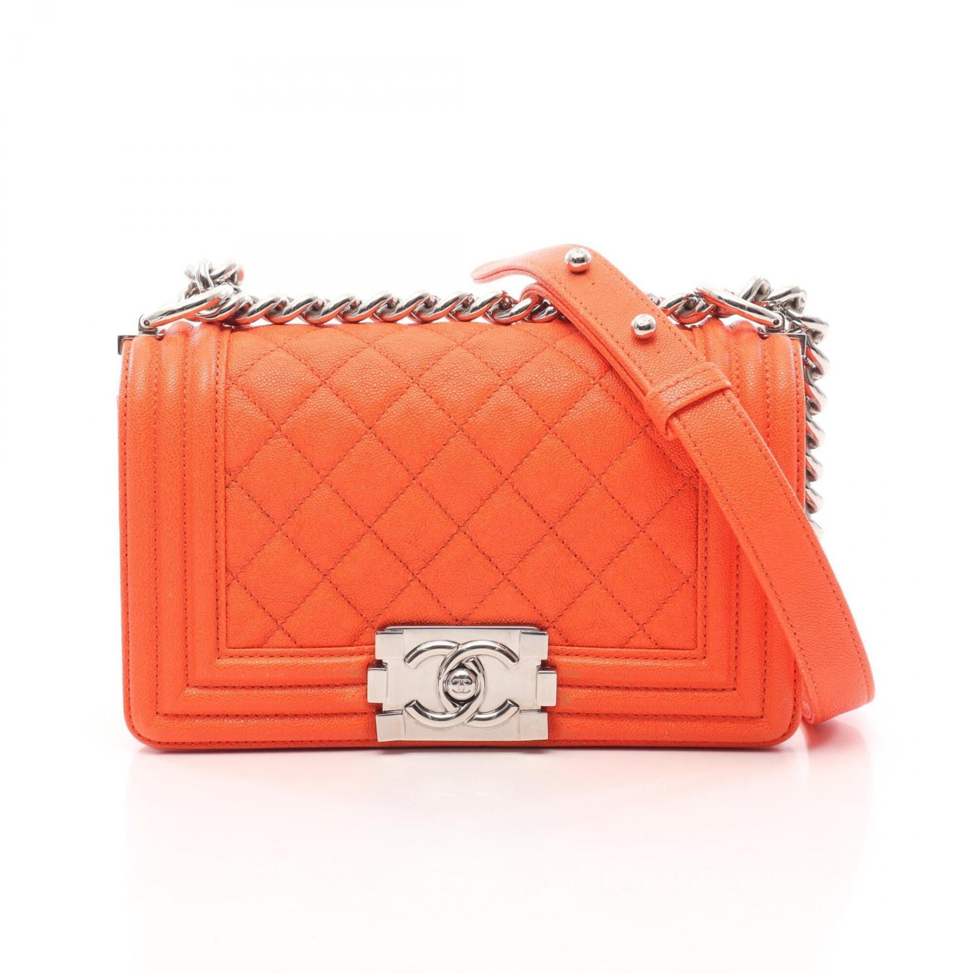Chanel Orange Grained Calfskin Handbag Shoulder Bag (Pre-Owned)