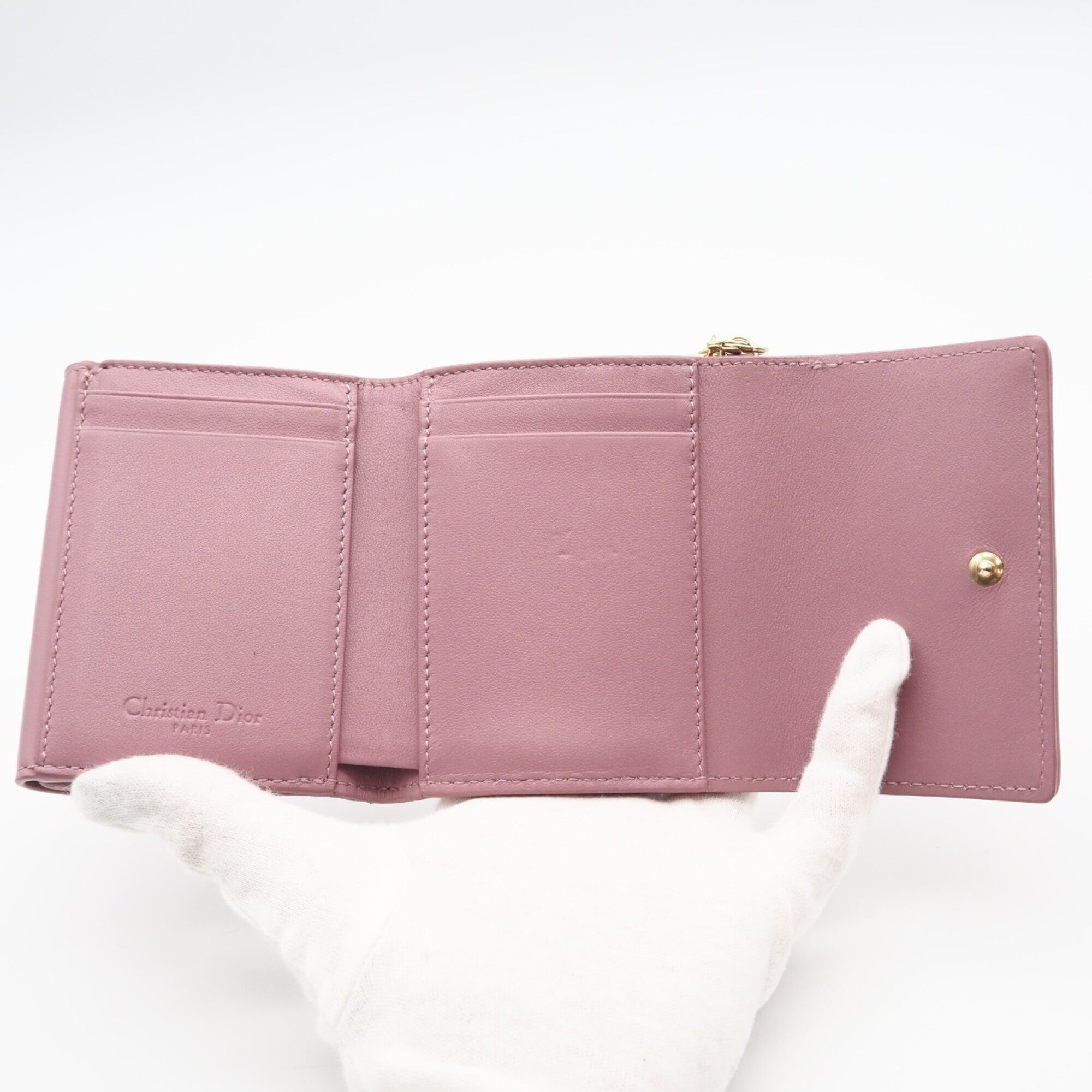 Christian Dior Lady Dior Pink Leather Wallet (Tri-Fold) (Pre-Owned)