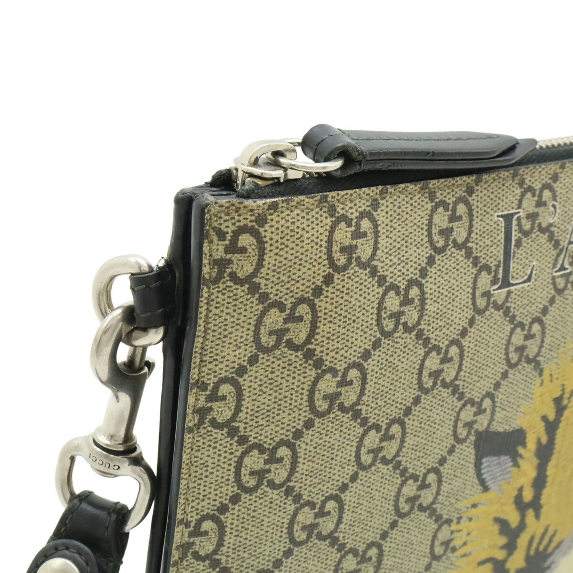Gucci Beige Khaki Multi-Color Yellow Gg Supreme Clutch Bag (Pre-Owned)