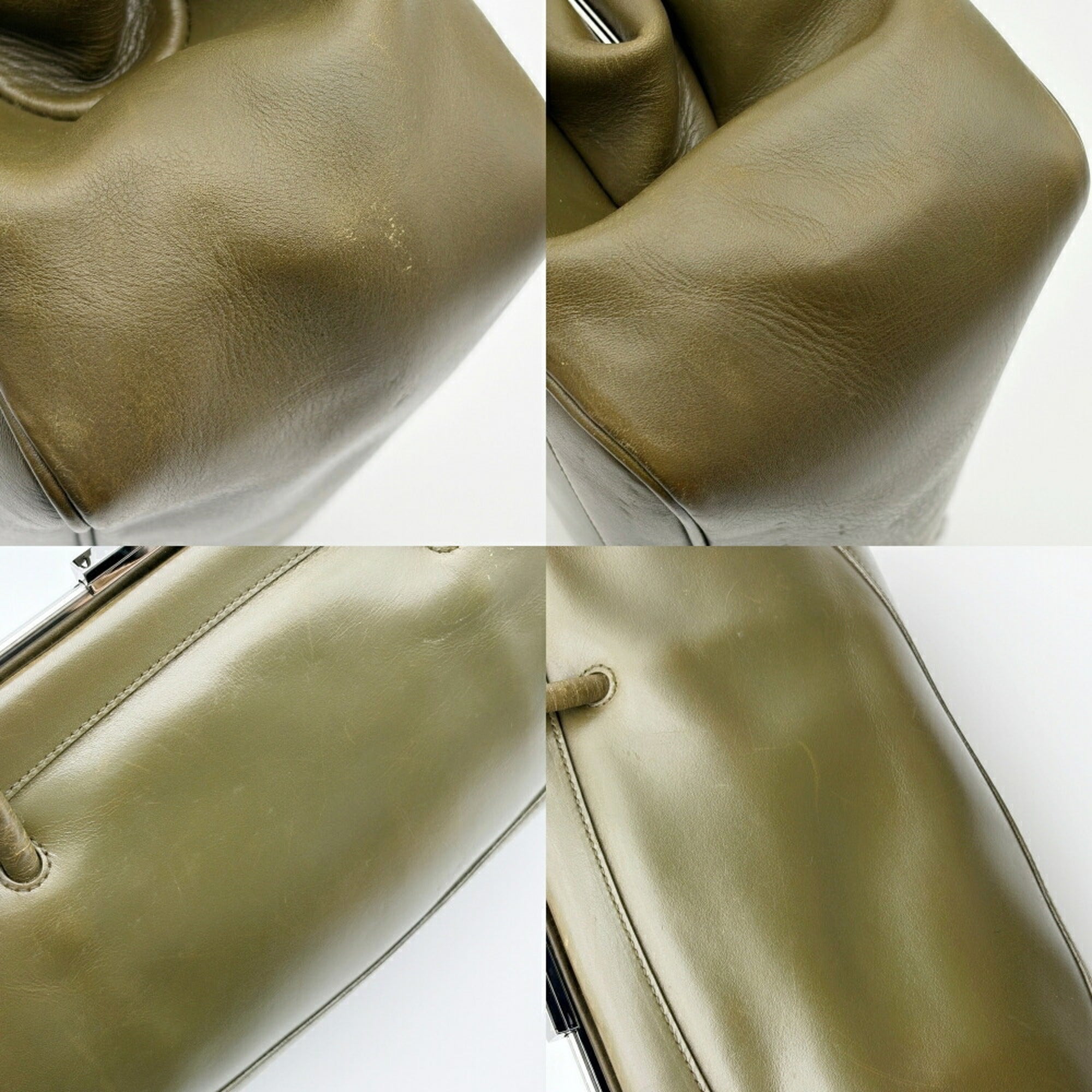 Gucci Green Khaki Olive Leather Handbag (Pre-Owned)