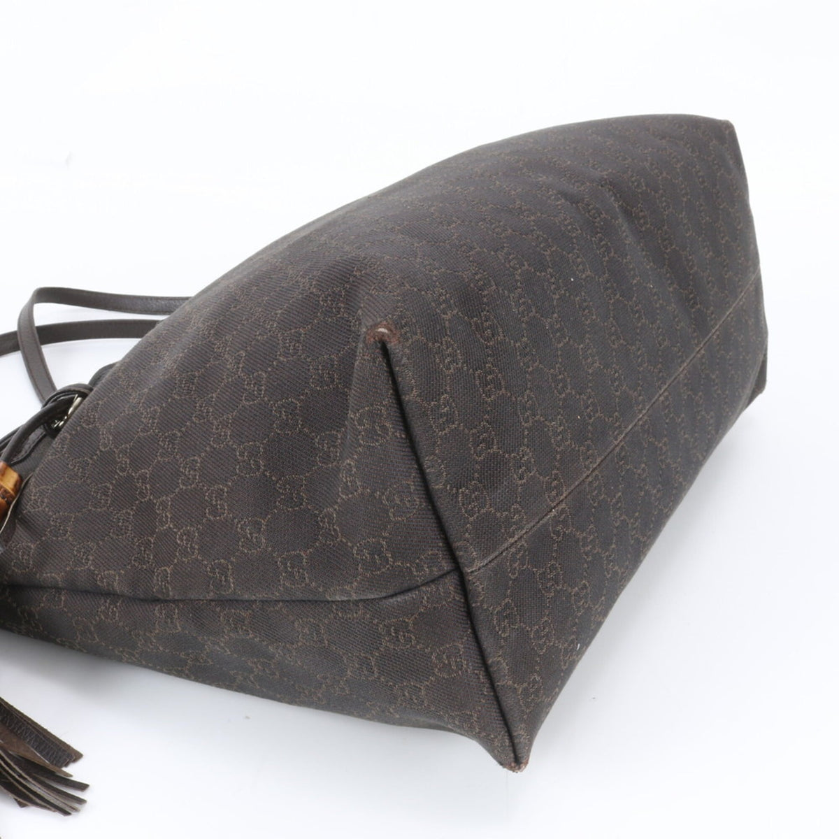 Gucci Brown Leather Canvas Shoulder Bag Tote Bag (Pre-Owned)