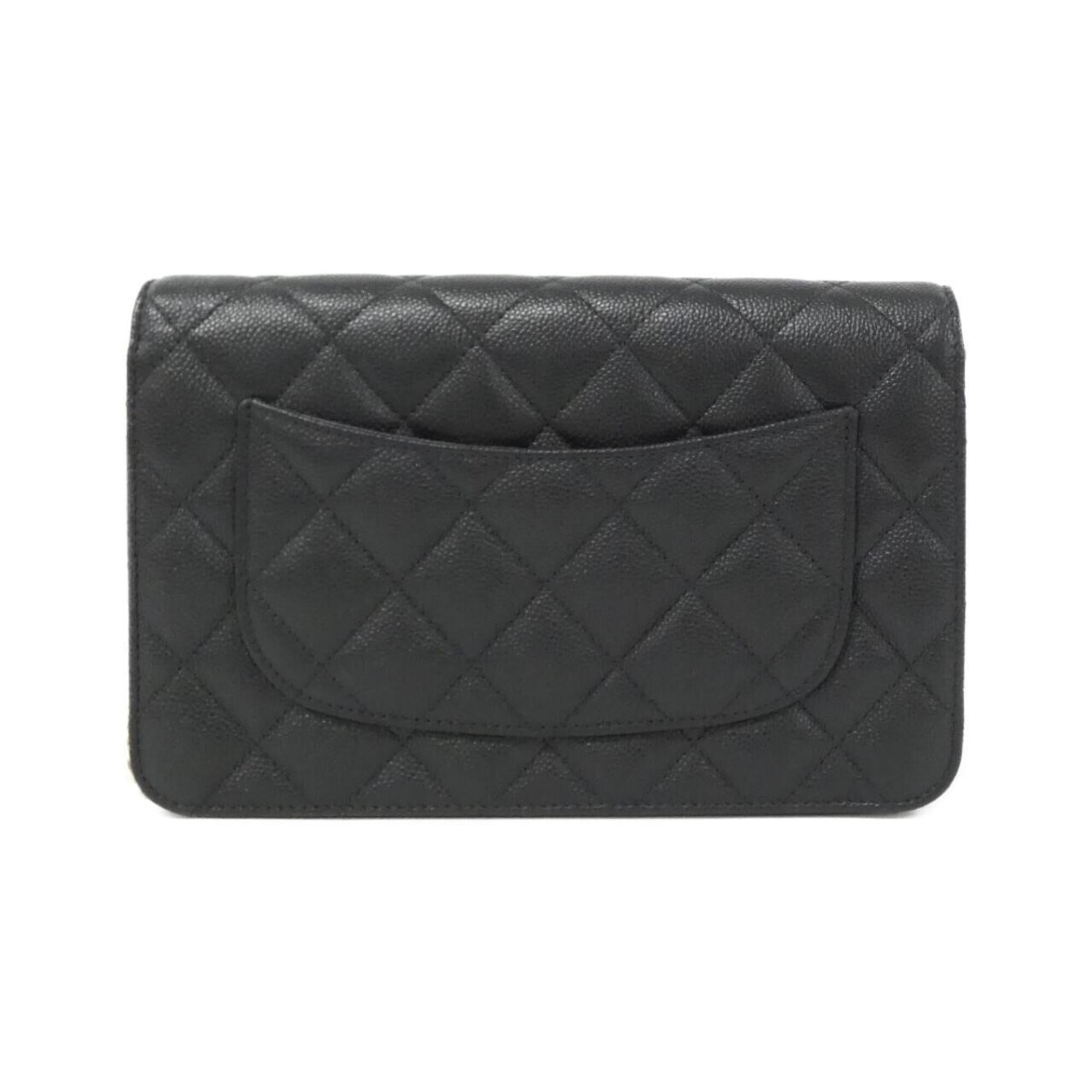 Chanel Black Grained Calfskin Chain/Shoulder Wallet (Pre-Owned)