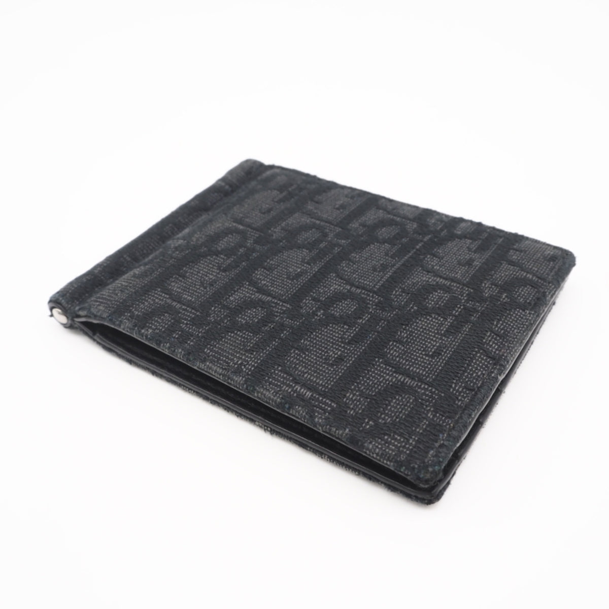Christian Dior Black Gray Canvas Leather Money Clip (Pre-Owned)