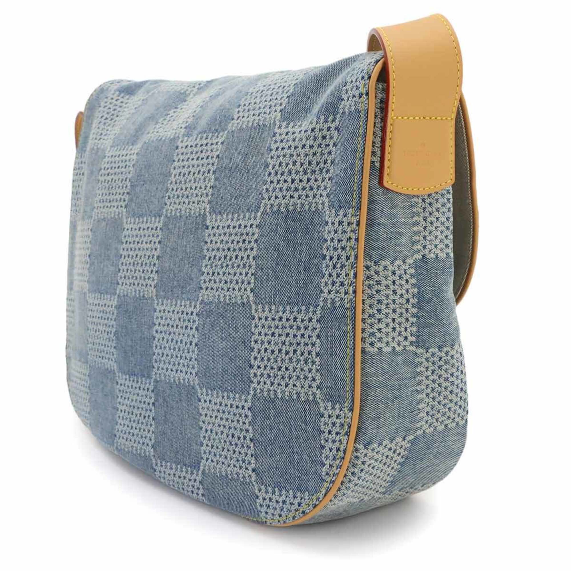 Louis Vuitton Blue Brown Denim Leather Handbag Messenger Bag Shoulder Bag (Pre-Owned)