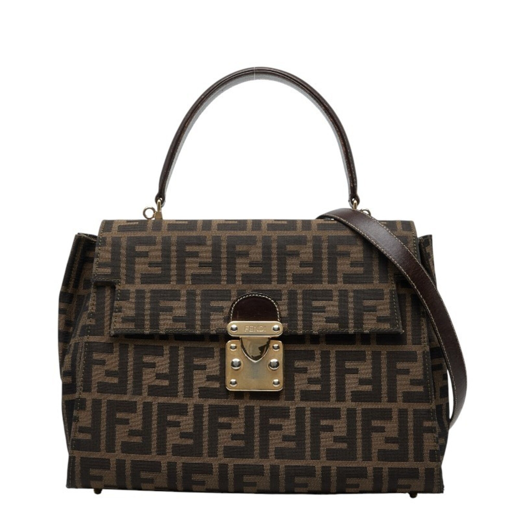 Fendi Brown Canvas Leather Handbag Shoulder Bag (Pre-Owned)