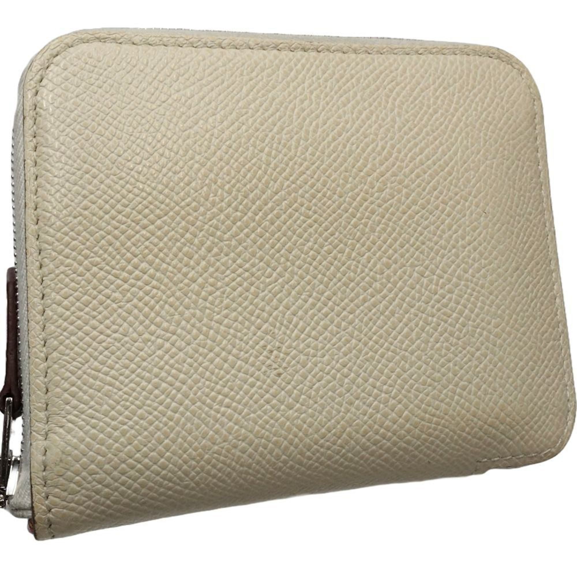 Hermes Ivory White Epsom Leather Silk Coin Purse/Coin Case (Pre-Owned)