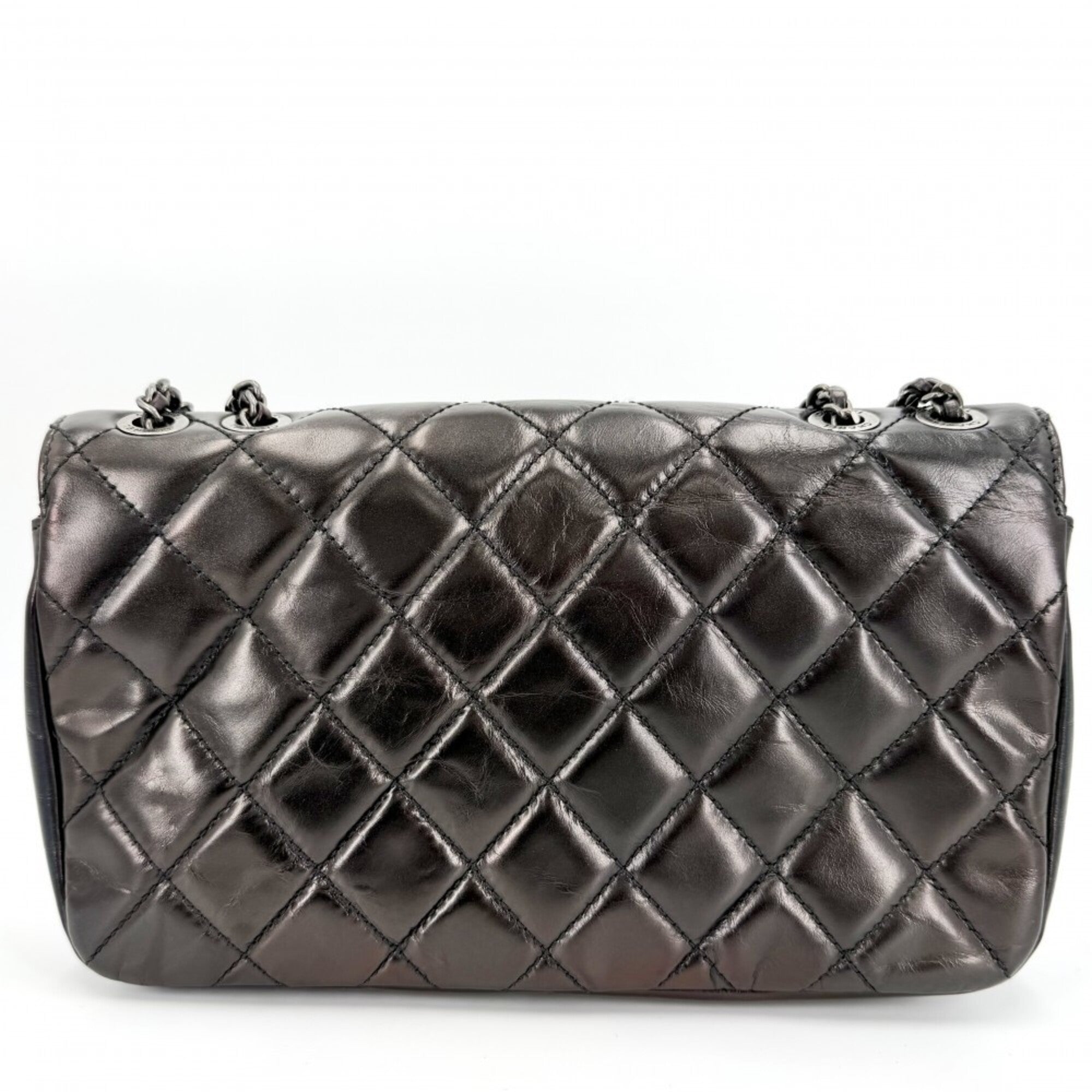Chanel Brown Matte Silver White Leather Shoulder Bag (Pre-Owned)