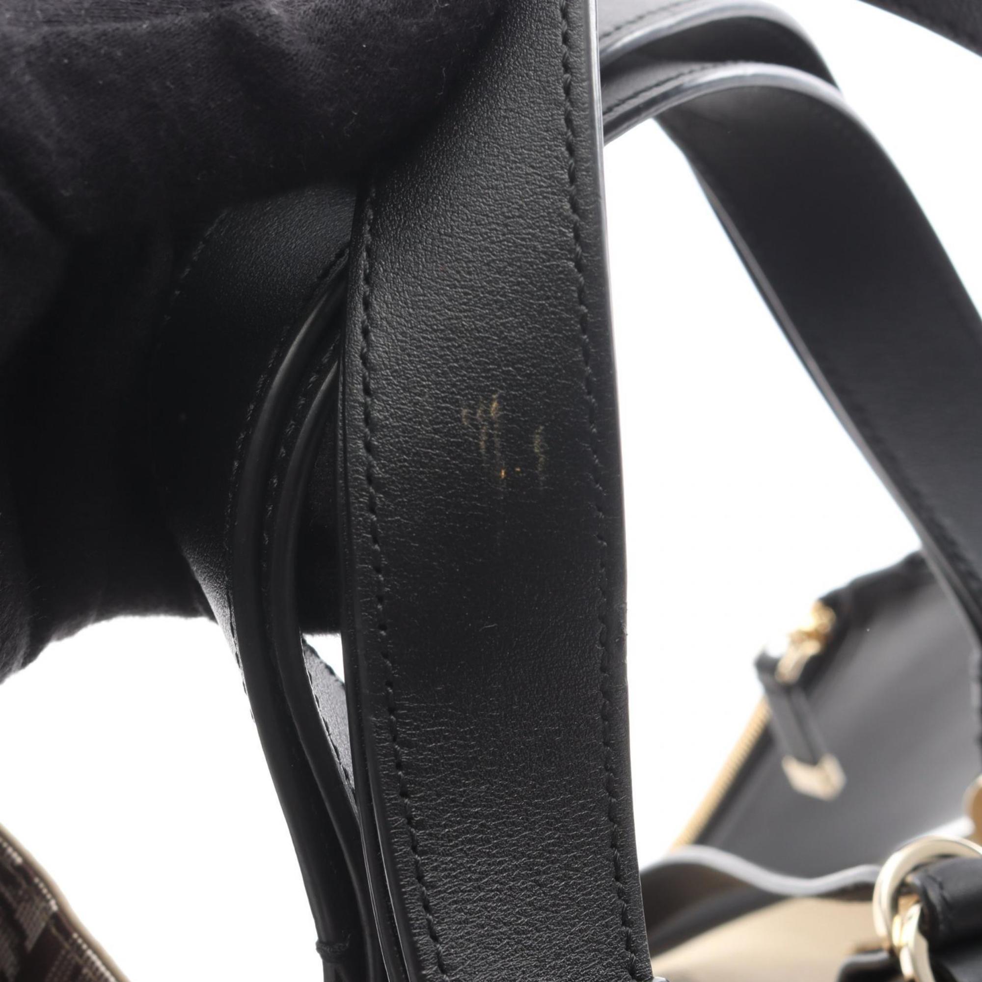 Christian Dior Beige Black Gray Canvas Leather Tote Bag (Pre-Owned)