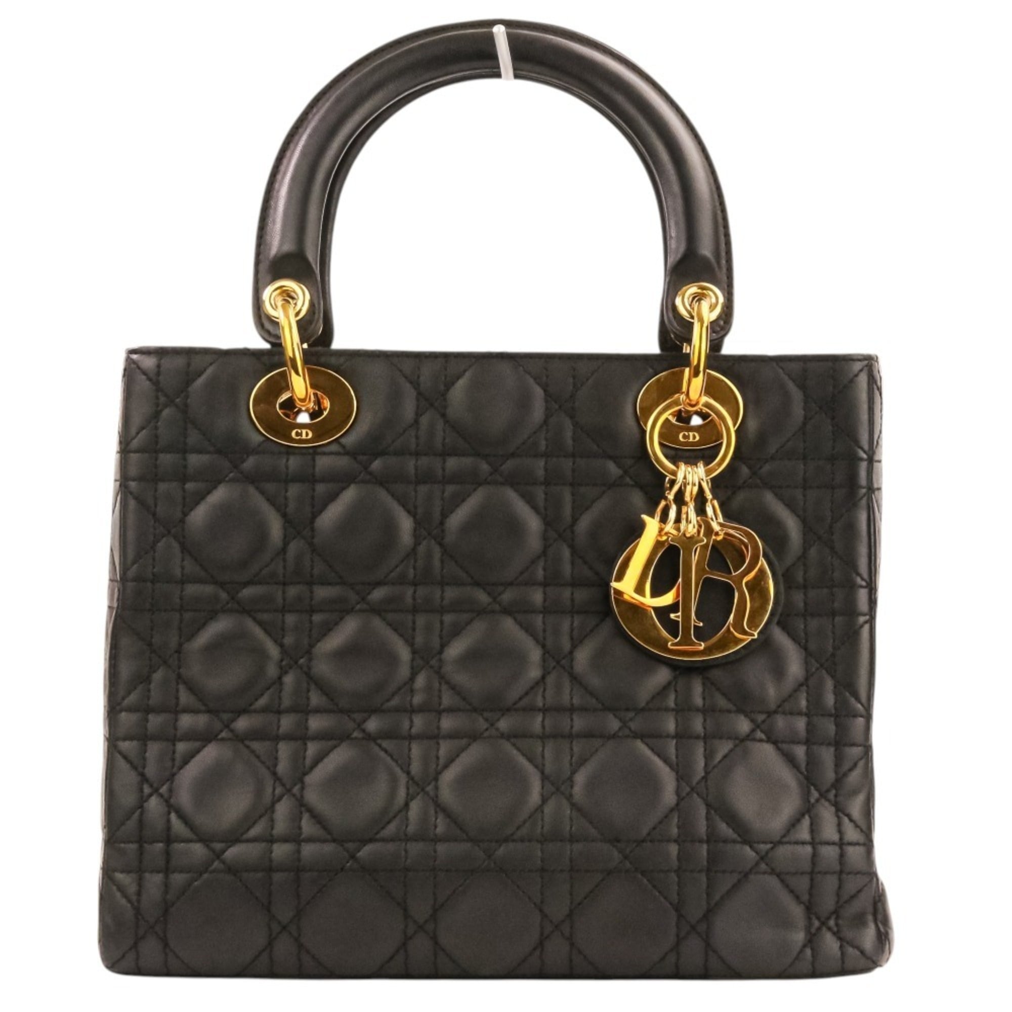 Christian Dior Lady Dior Black Leather Handbag Shoulder Bag (Pre-Owned)