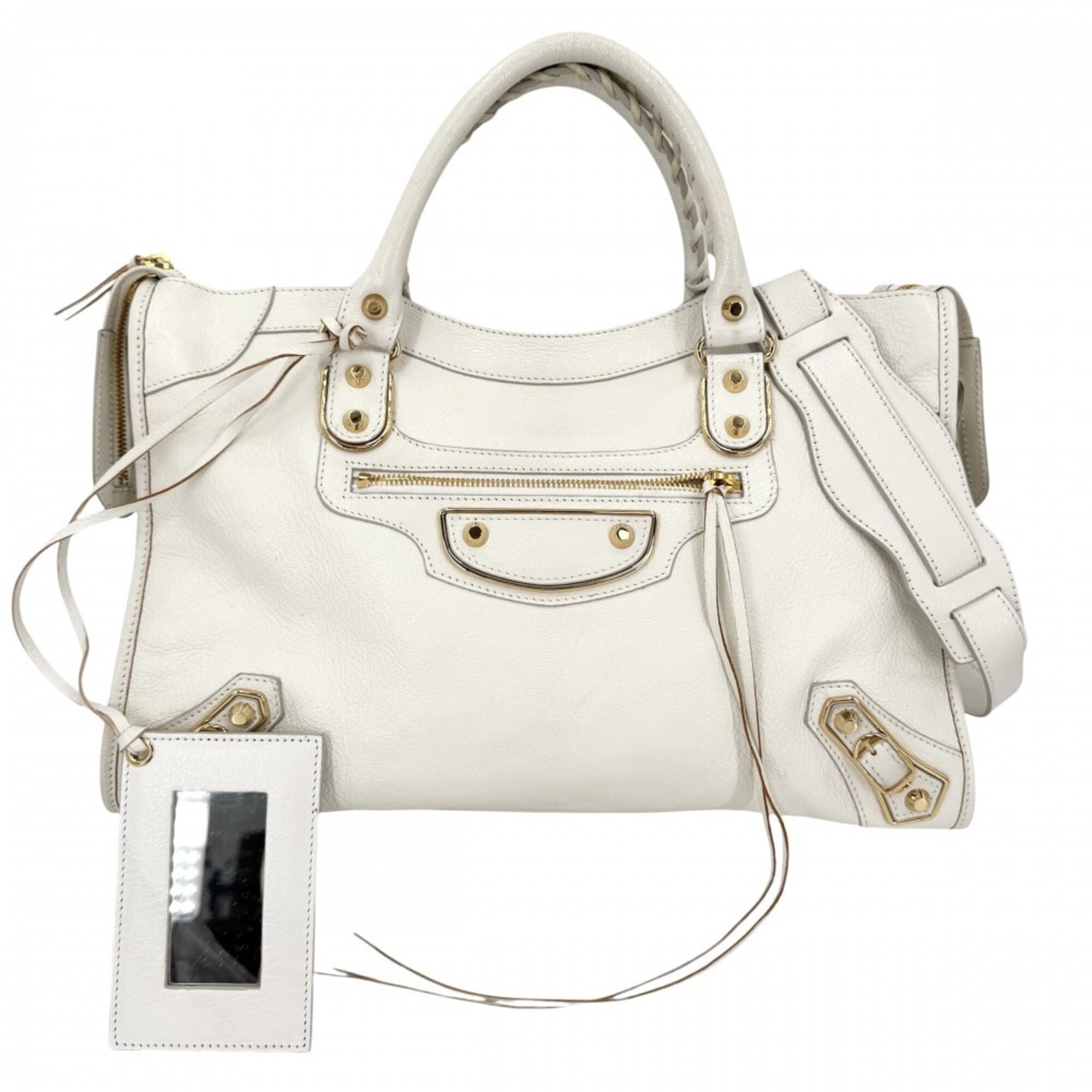 Balenciaga Metallic White Leather Handbag Shoulder Bag (Pre-Owned)