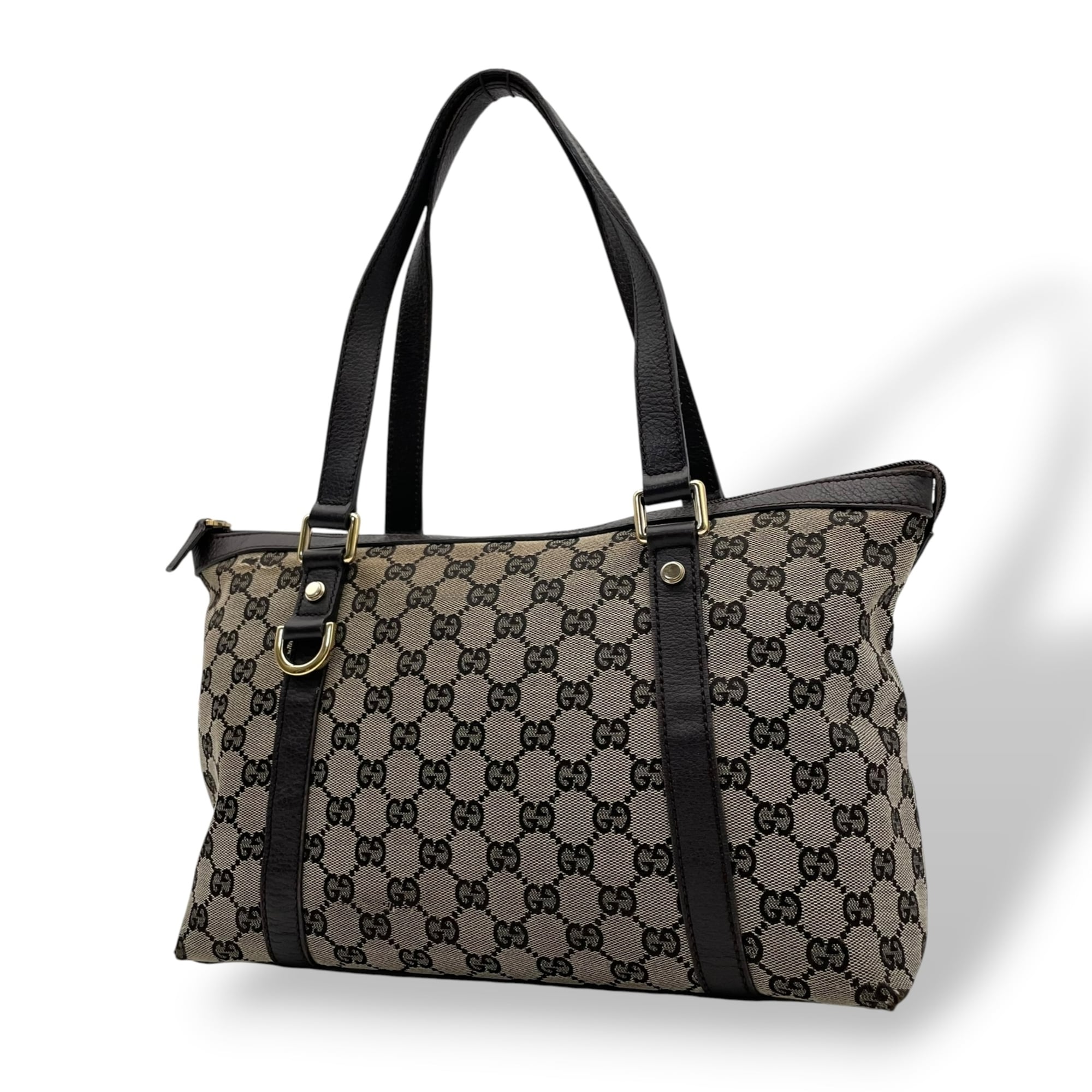 Gucci Dark Brown Gray Gg Canvas Leather Shoulder Bag Tote Bag (Pre-Owned)