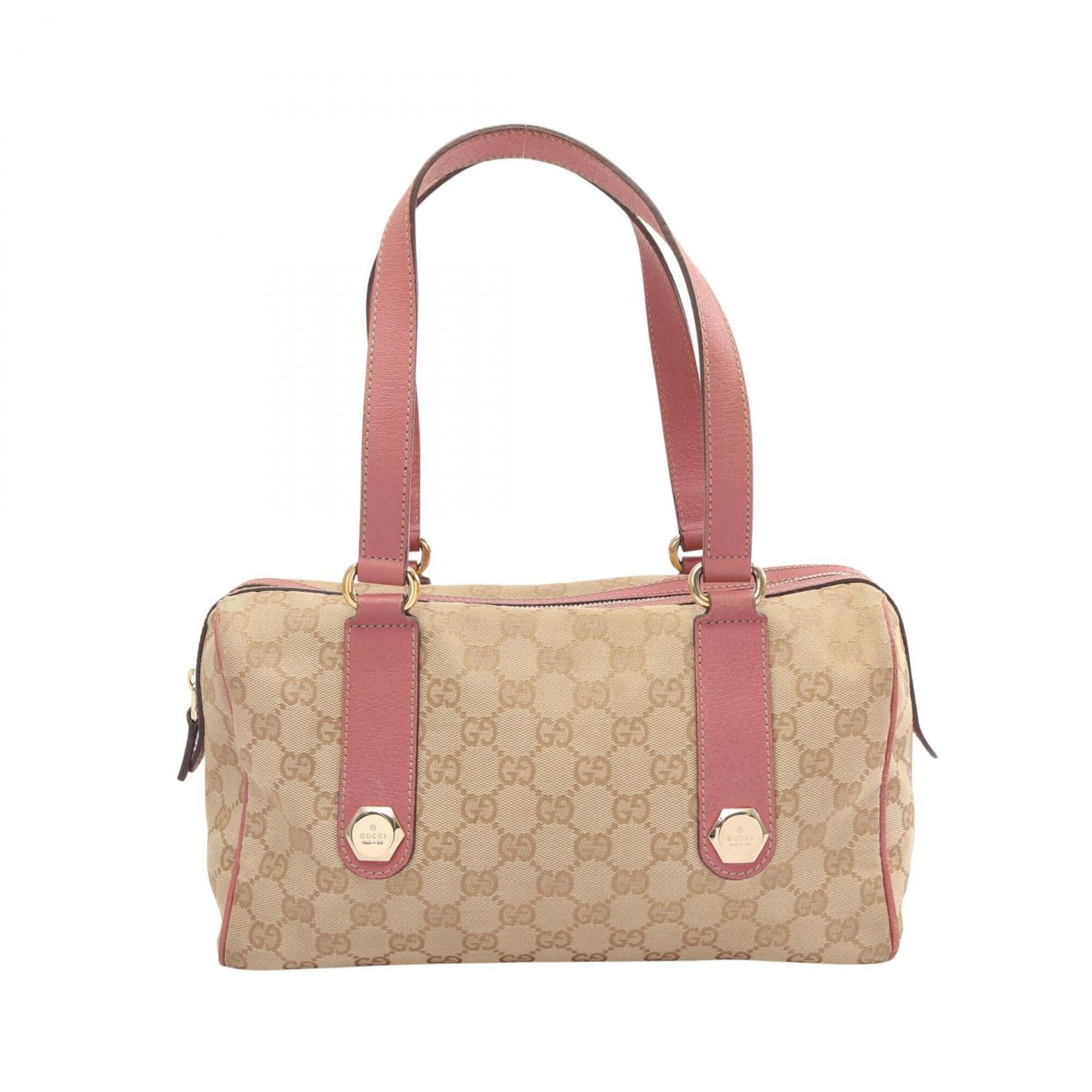 Gucci Beige Pink Canvas Leather Handbag (Pre-Owned)