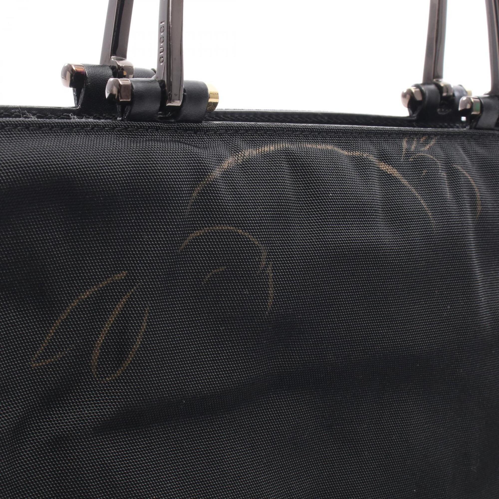 Gucci Black Leather Nylon Canvas Handbag Tote Bag (Pre-Owned)
