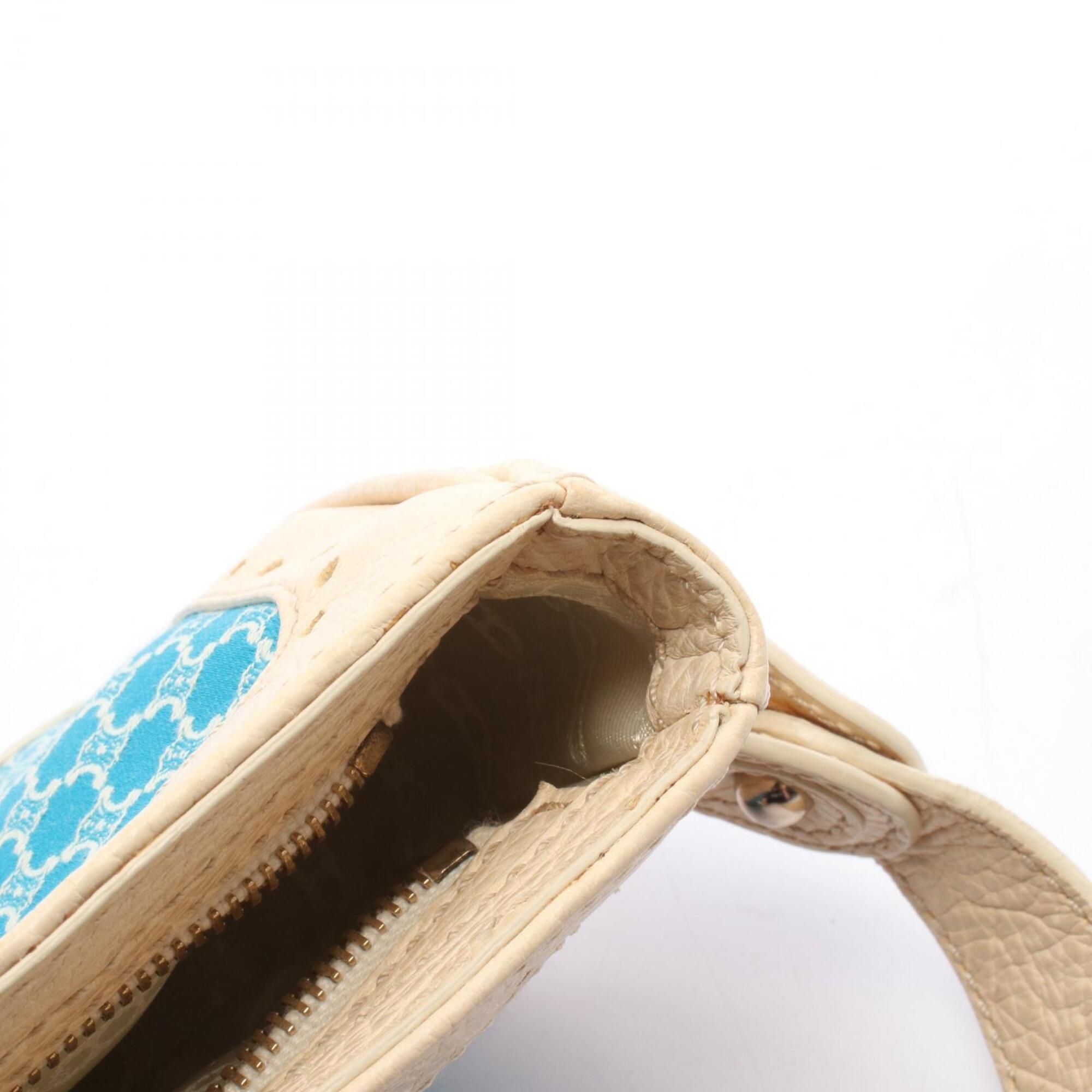 Celine Blue Ivory Canvas Leather Handbag Shoulder Bag (Pre-Owned)