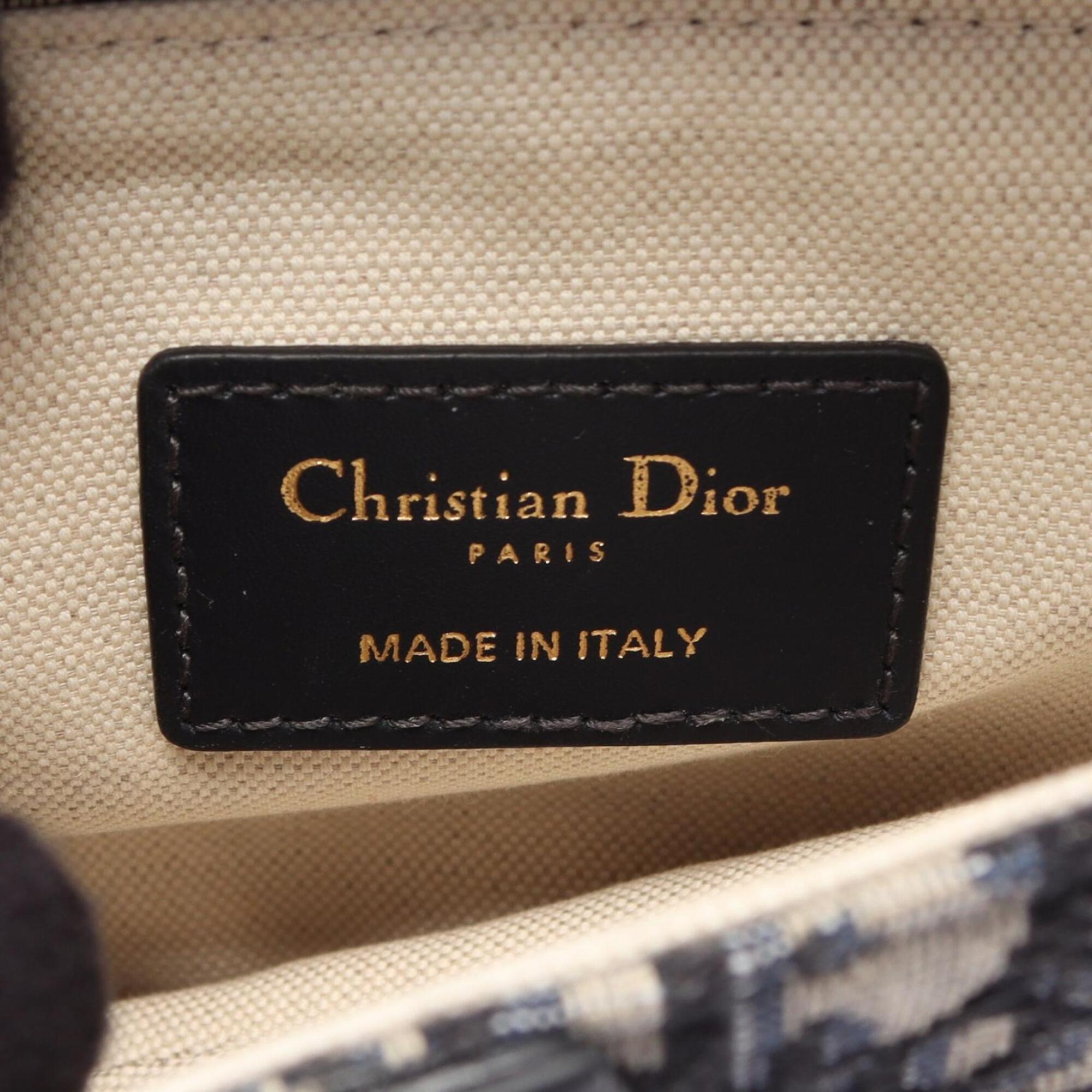 Christian Dior Beige Navy Canvas Leather Handbag Saddle Bag (Pre-Owned)