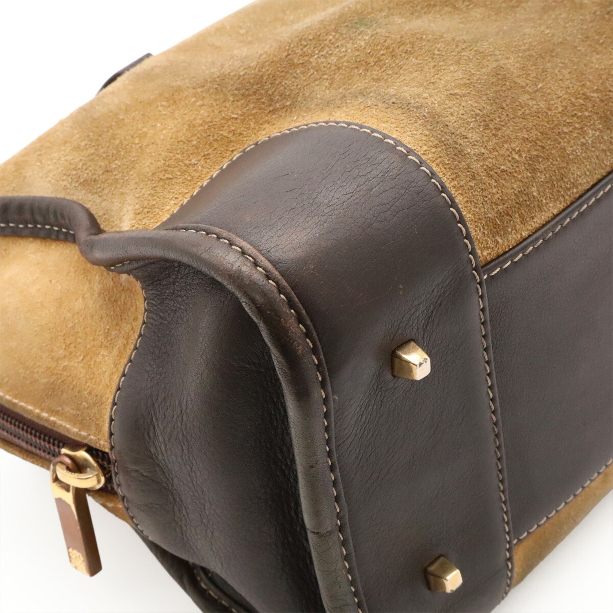 Loewe Amazona Beige Dark Brown Suede Leather Handbag (Pre-Owned)