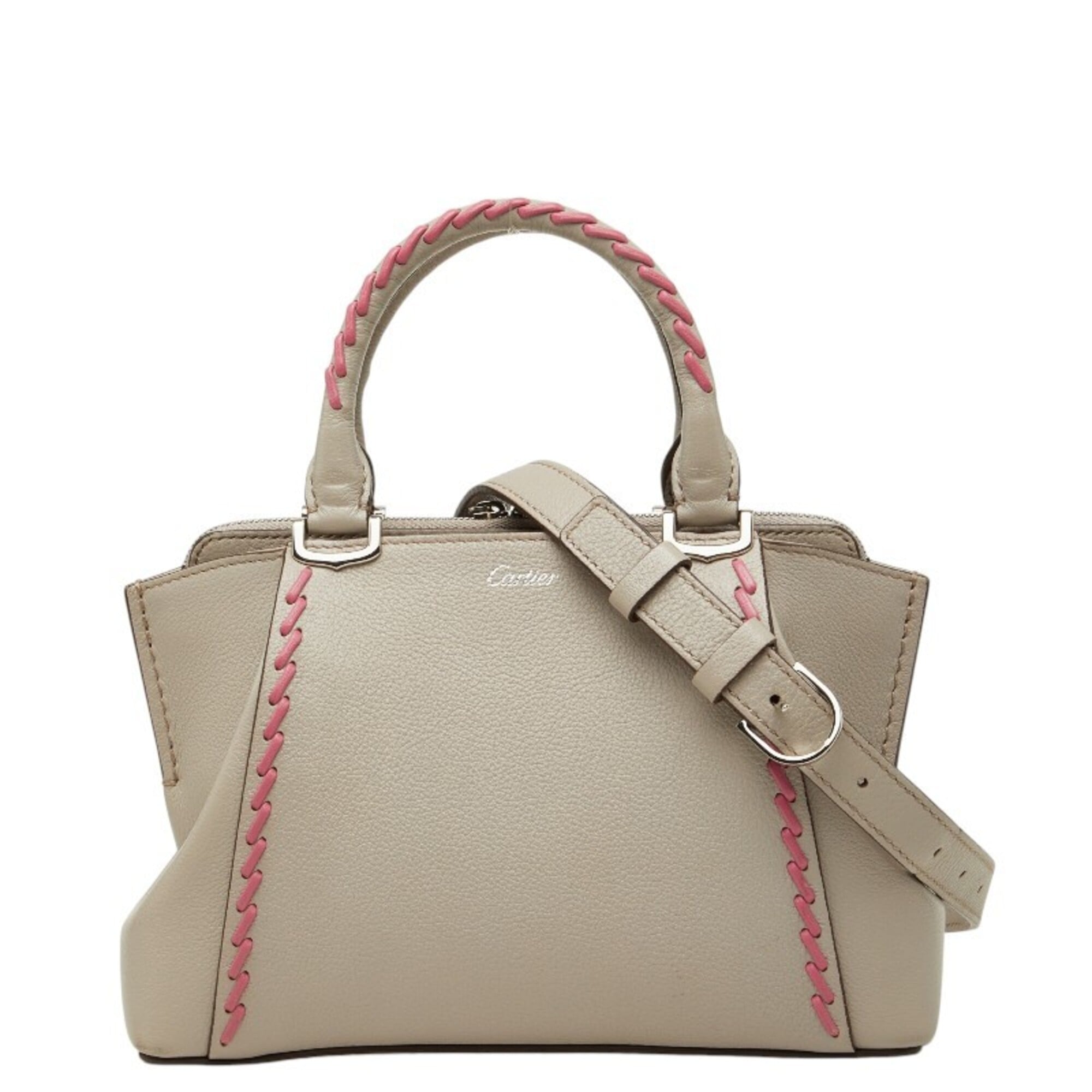 Cartier Gray Pink Leather Handbag Shoulder Bag (Pre-Owned)