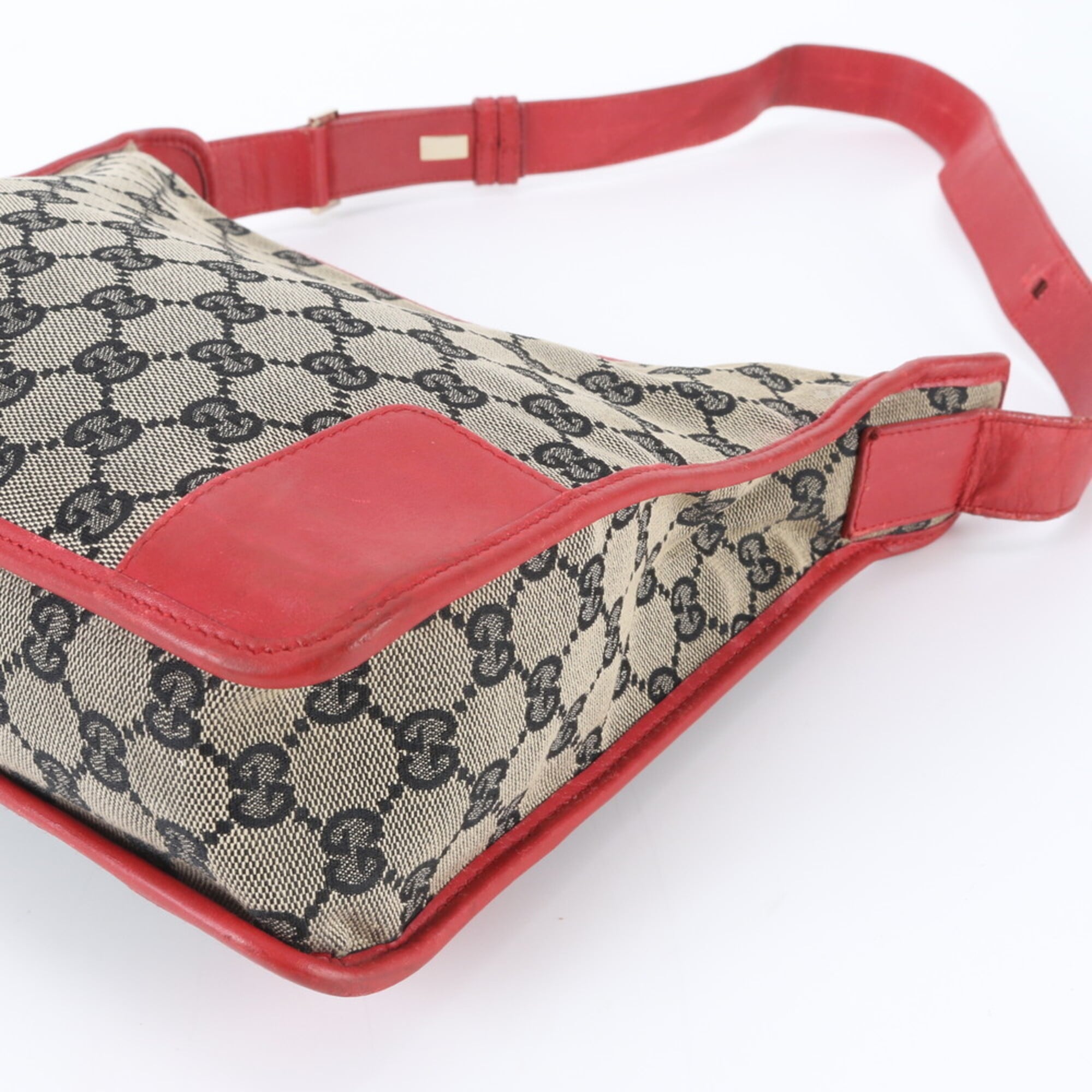 Gucci Beige Black Red Color Leather Canvas Handbag Shoulder Bag Tote Bag (Pre-Owned)