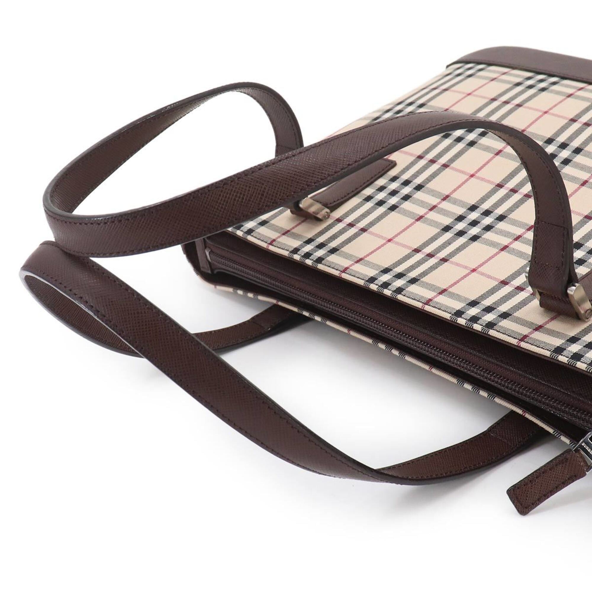 Burberry Beige Brown Canvas Leather Handbag Tote Bag (Pre-Owned)