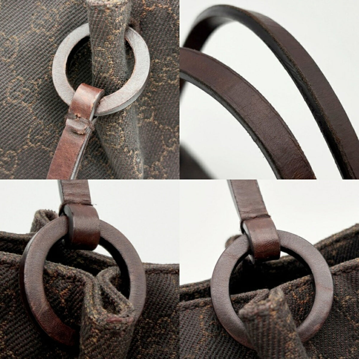 Gucci Dark Brown Gg Canvas Leather Tote Bag (Pre-Owned)